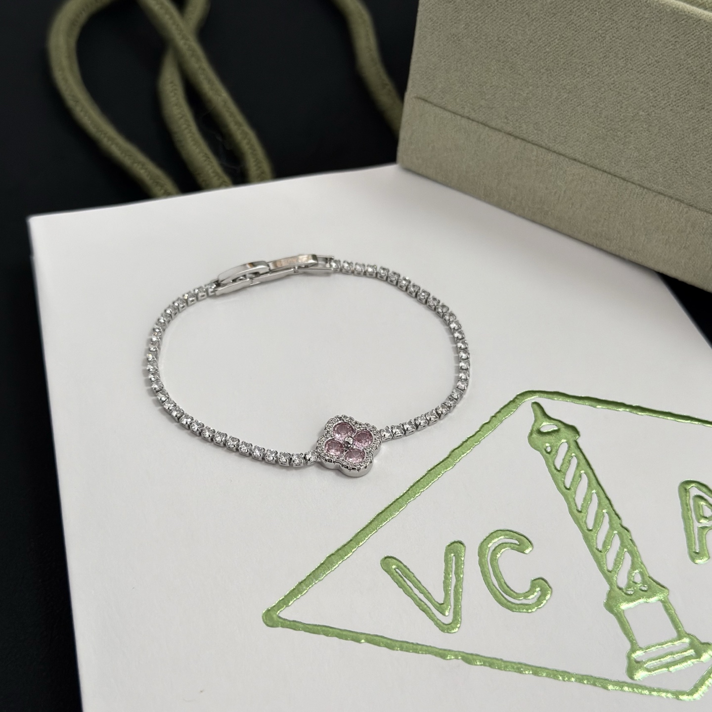 Van Cleef Arpels Alhambra bracelet White gold clear diamonds pink sapphires 17cm
