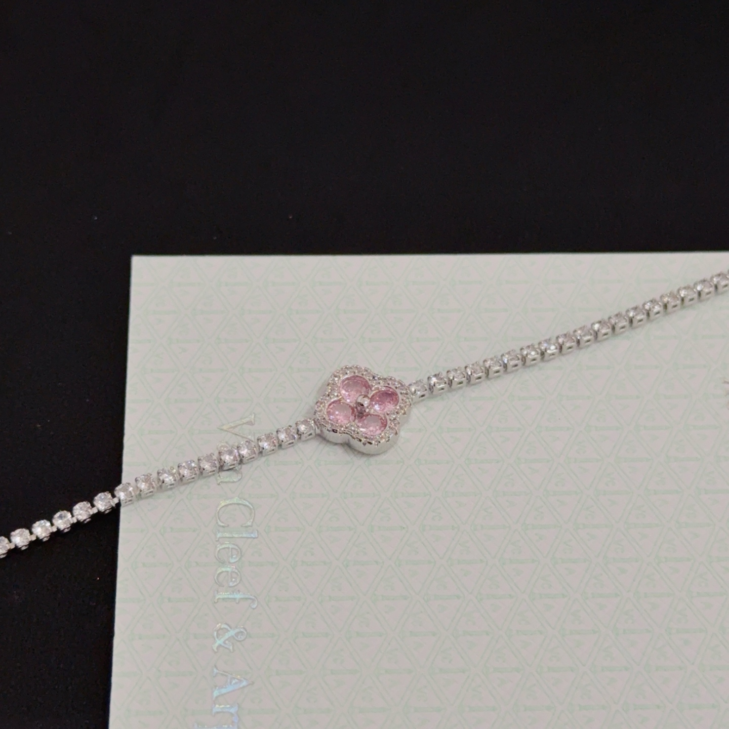 Van Cleef Arpels Alhambra bracelet White gold clear diamonds pink sapphires 17cm