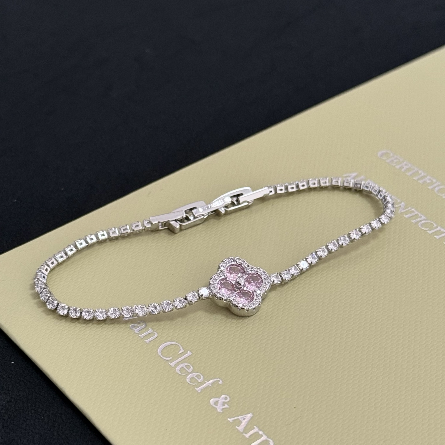 Van Cleef Arpels Alhambra bracelet White gold clear diamonds pink sapphires 17cm