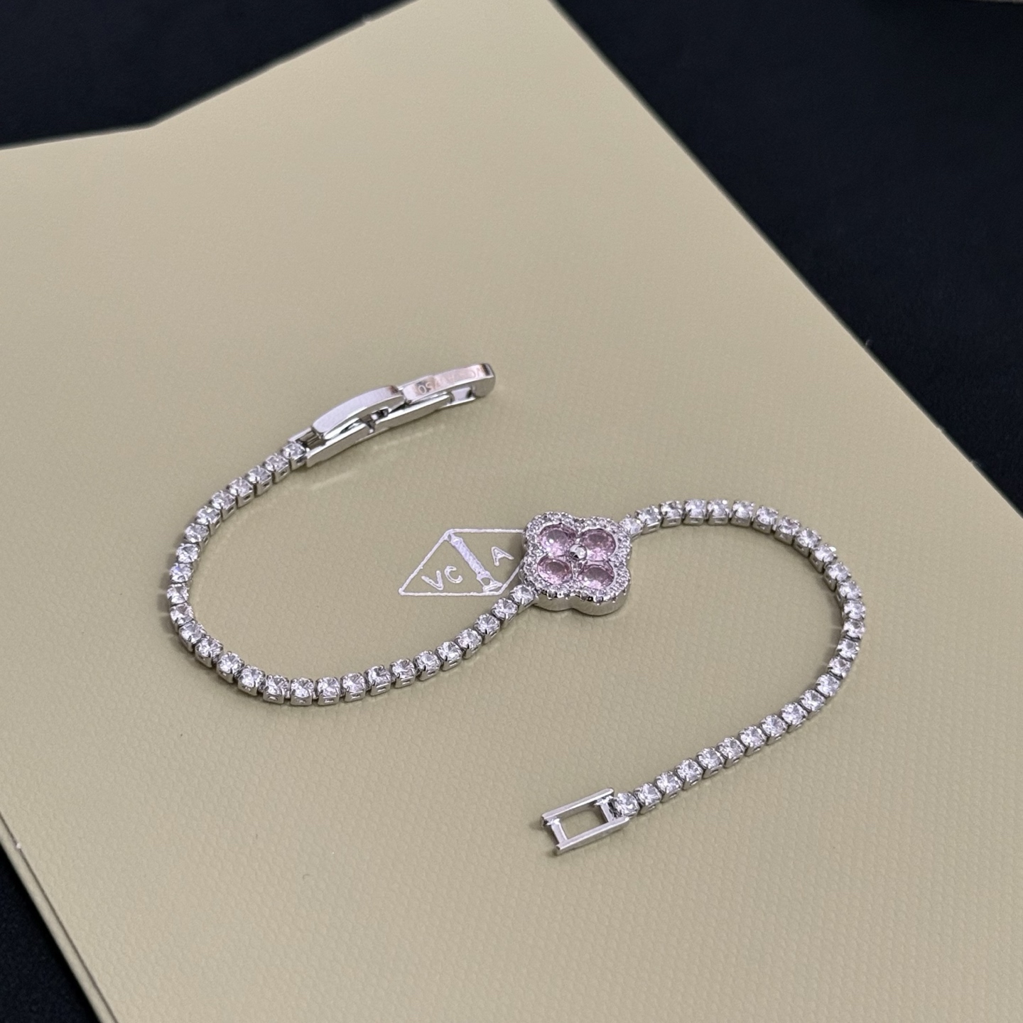 Van Cleef Arpels Alhambra bracelet White gold clear diamonds pink sapphires 17cm