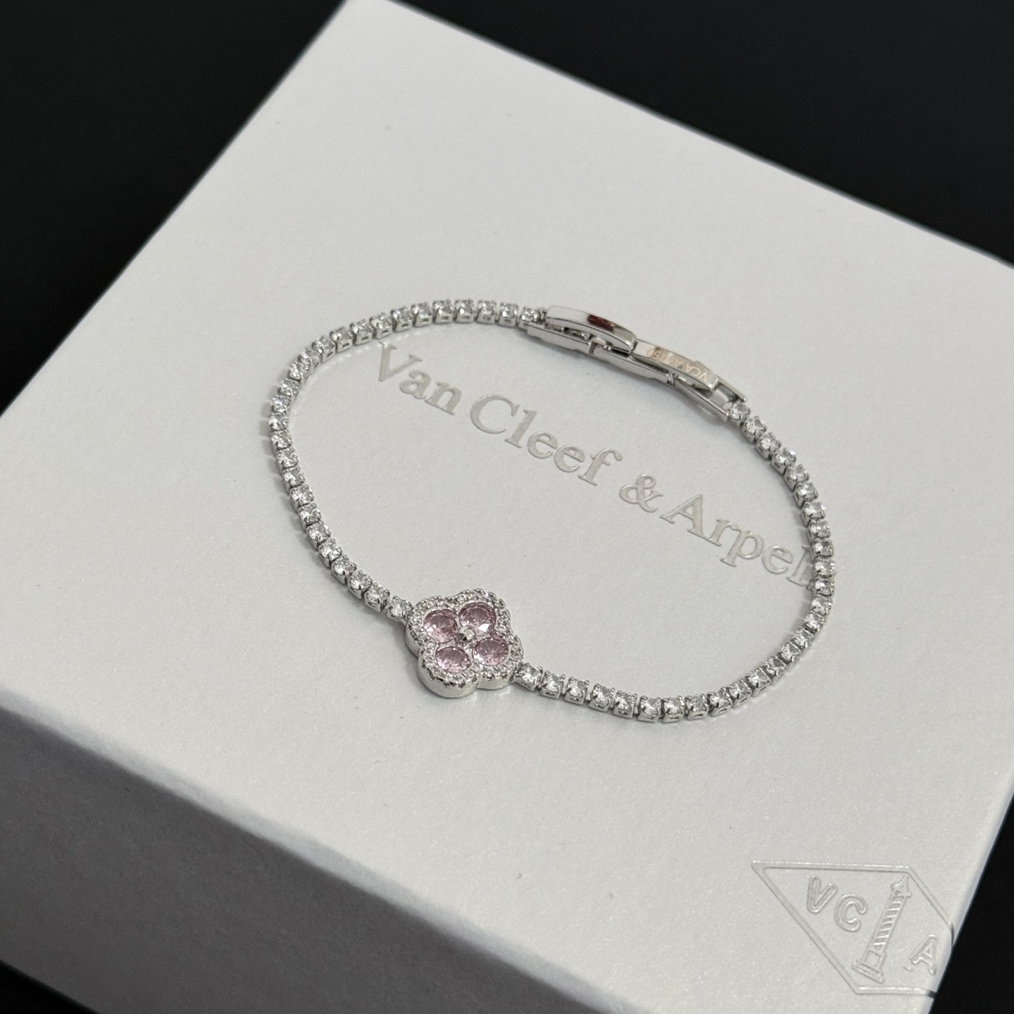 Van Cleef Arpels Alhambra bracelet White gold clear diamonds pink sapphires 17cm