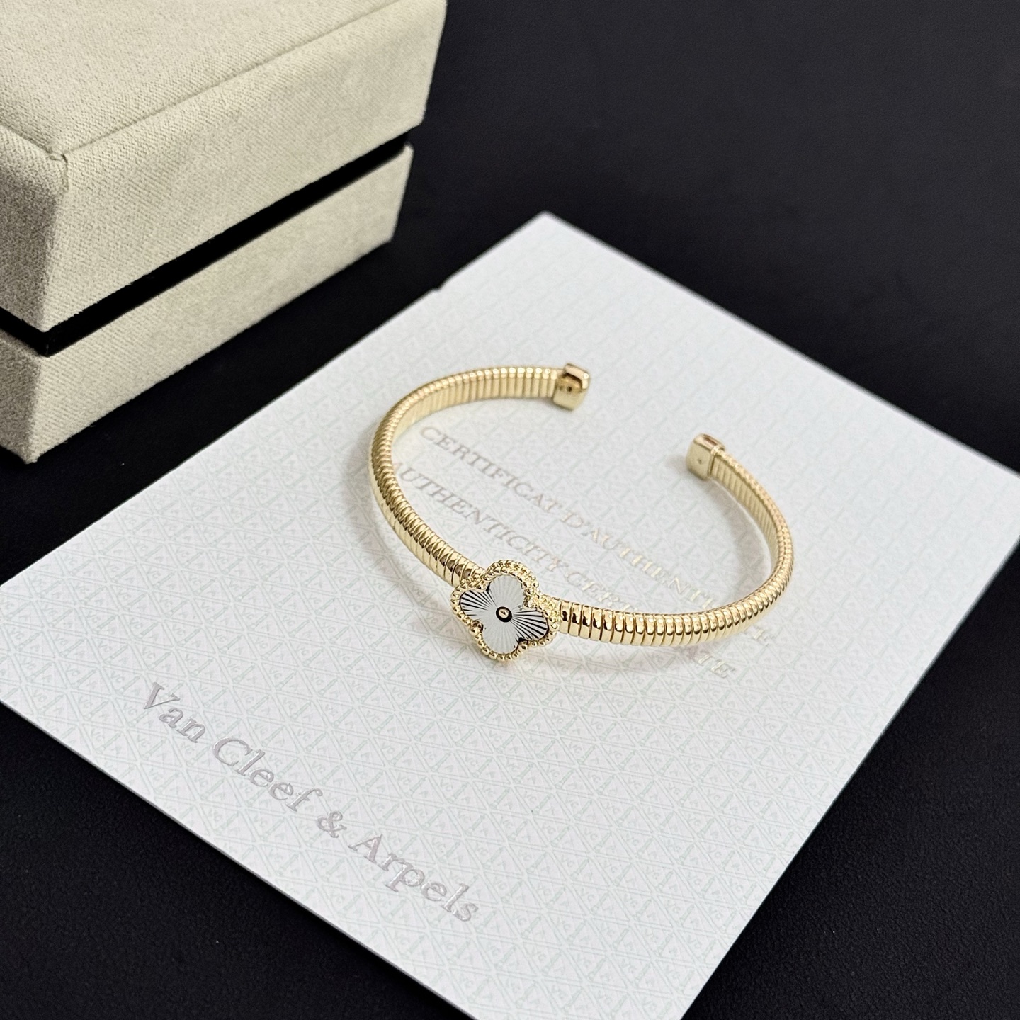 Van Cleef Arpels Alhambra bracelet Yellow gold with guilloche silver-toned clover motif 17cm