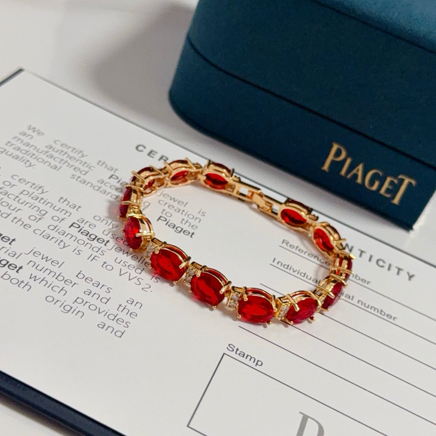 Piaget Precious Gemstone Line Bracelet bracelet 18k rose gold vivid red oval gemstones colorless accent diamonds 18cm