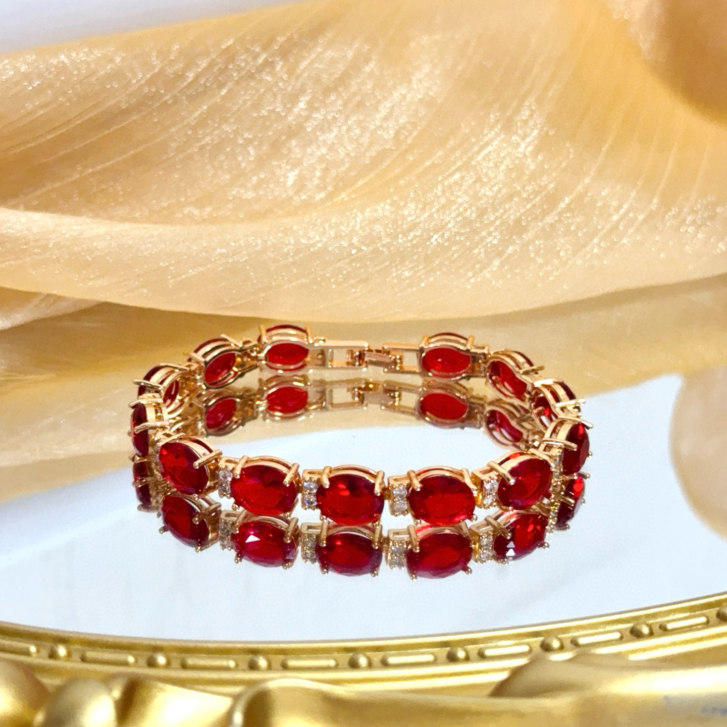Piaget Precious Gemstone Line Bracelet bracelet 18k rose gold vivid red oval gemstones colorless accent diamonds 18cm