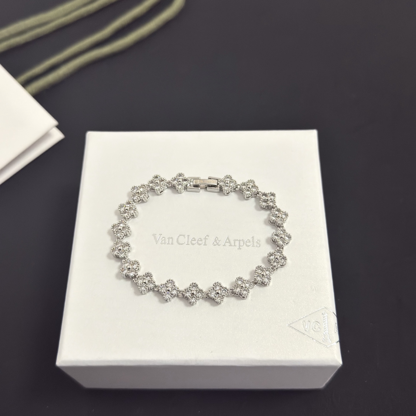 Van Cleef Arpels Sweet Alhambra bracelet silver-toned white gold with clear diamond accents 17cm