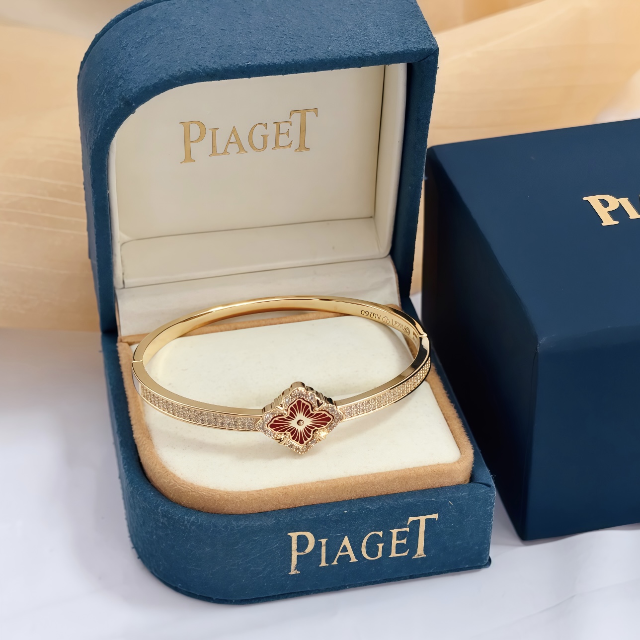 Piaget Rose bracelet 18k rose gold red enamel clear diamond 17cm