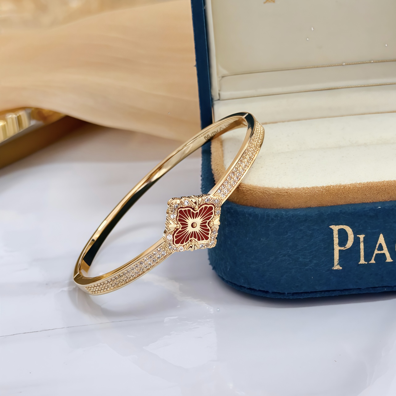 Piaget Rose bracelet 18k rose gold red enamel clear diamond 17cm
