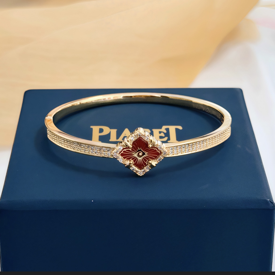 Piaget Rose bracelet 18k rose gold red enamel clear diamond 17cm