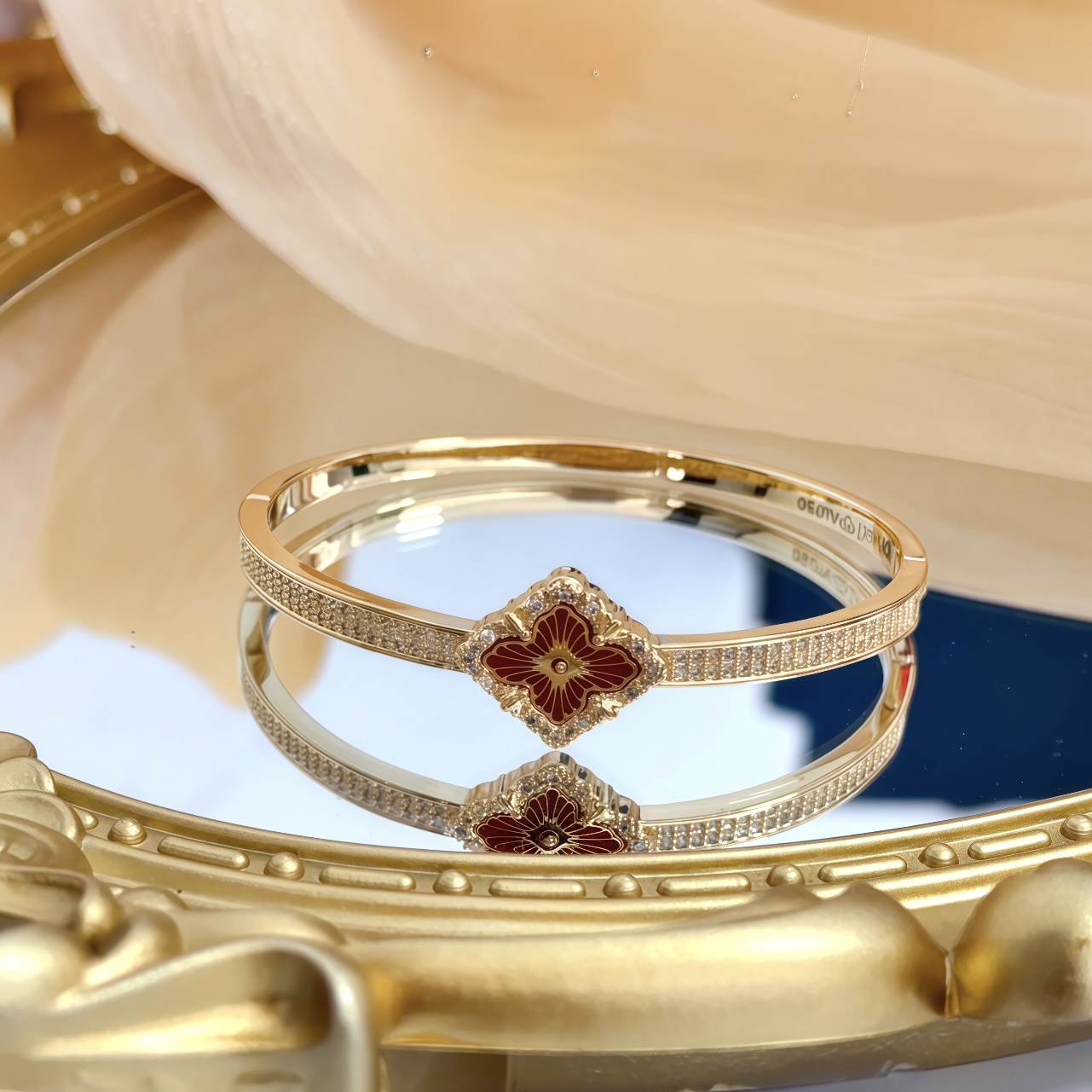 Piaget Rose bracelet 18k rose gold red enamel clear diamond 17cm