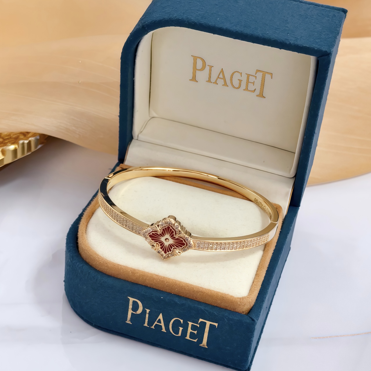 Piaget Rose bracelet 18k rose gold red enamel clear diamond 17cm