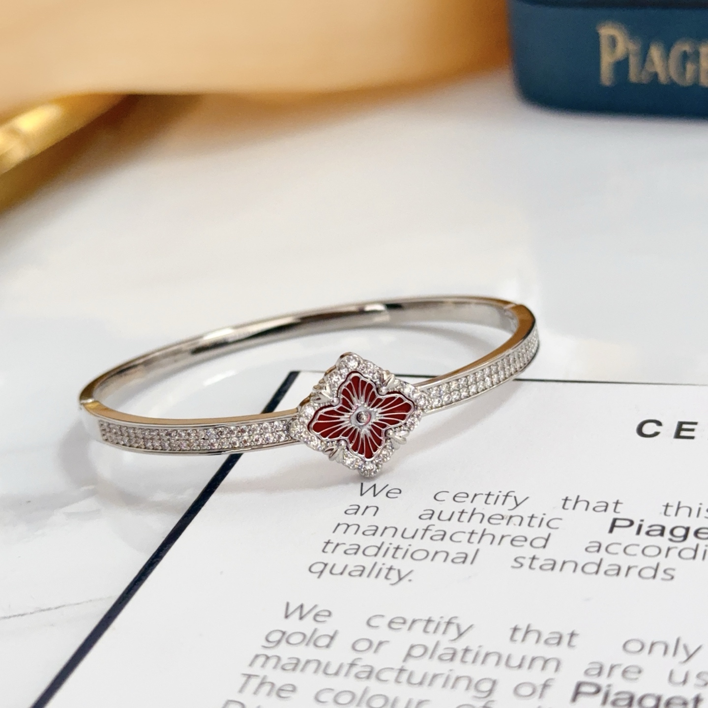 Piaget Rose bracelet silver-toned white gold with clear diamonds and red enamel 17cm