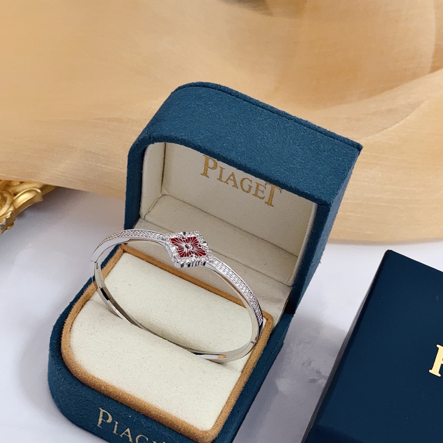 Piaget Rose bracelet silver-toned white gold with clear diamonds and red enamel 17cm