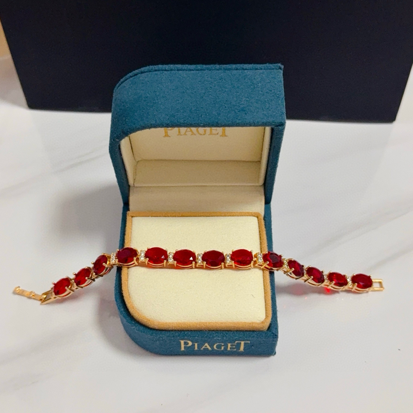 Piaget Ruby Diamond Line Bracelet bracelet 18k rose gold vivid red ruby colorless diamond 18cm