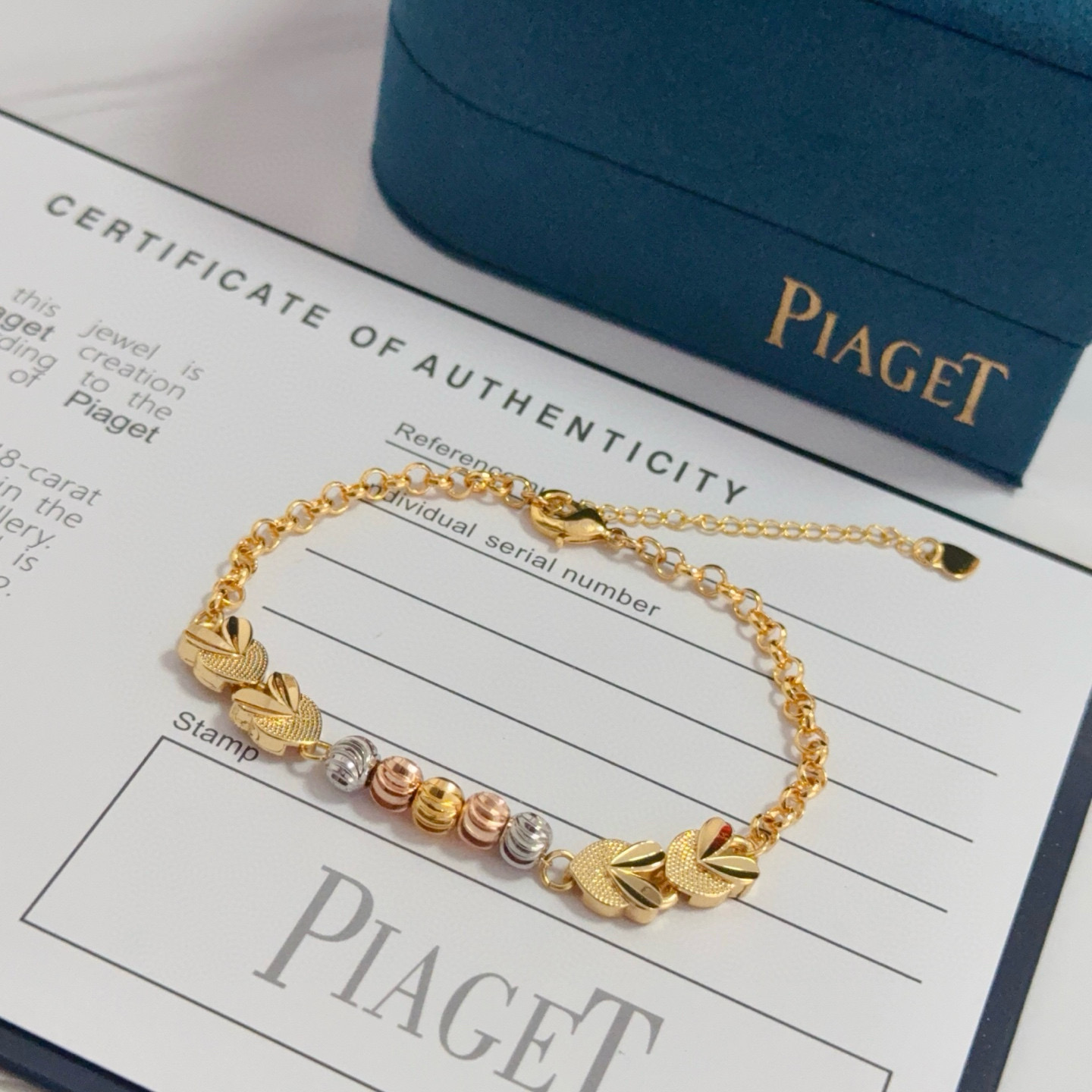 Piaget Heart Motif Beaded Chain Bracelet bracelet Tri-tone yellow gold rose gold white gold metal no gemstones 16cm with 5cm extension
