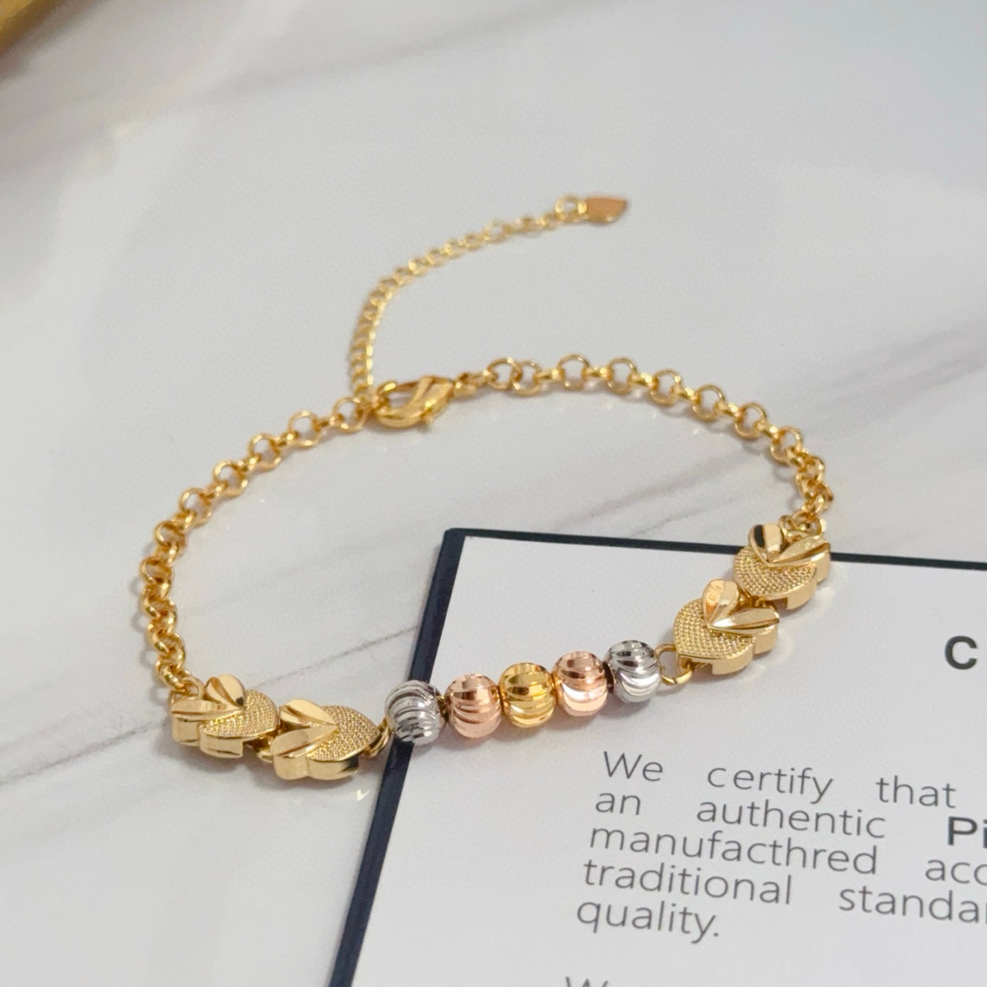 Piaget Heart Motif Beaded Chain Bracelet bracelet Tri-tone yellow gold rose gold white gold metal no gemstones 16cm with 5cm extension