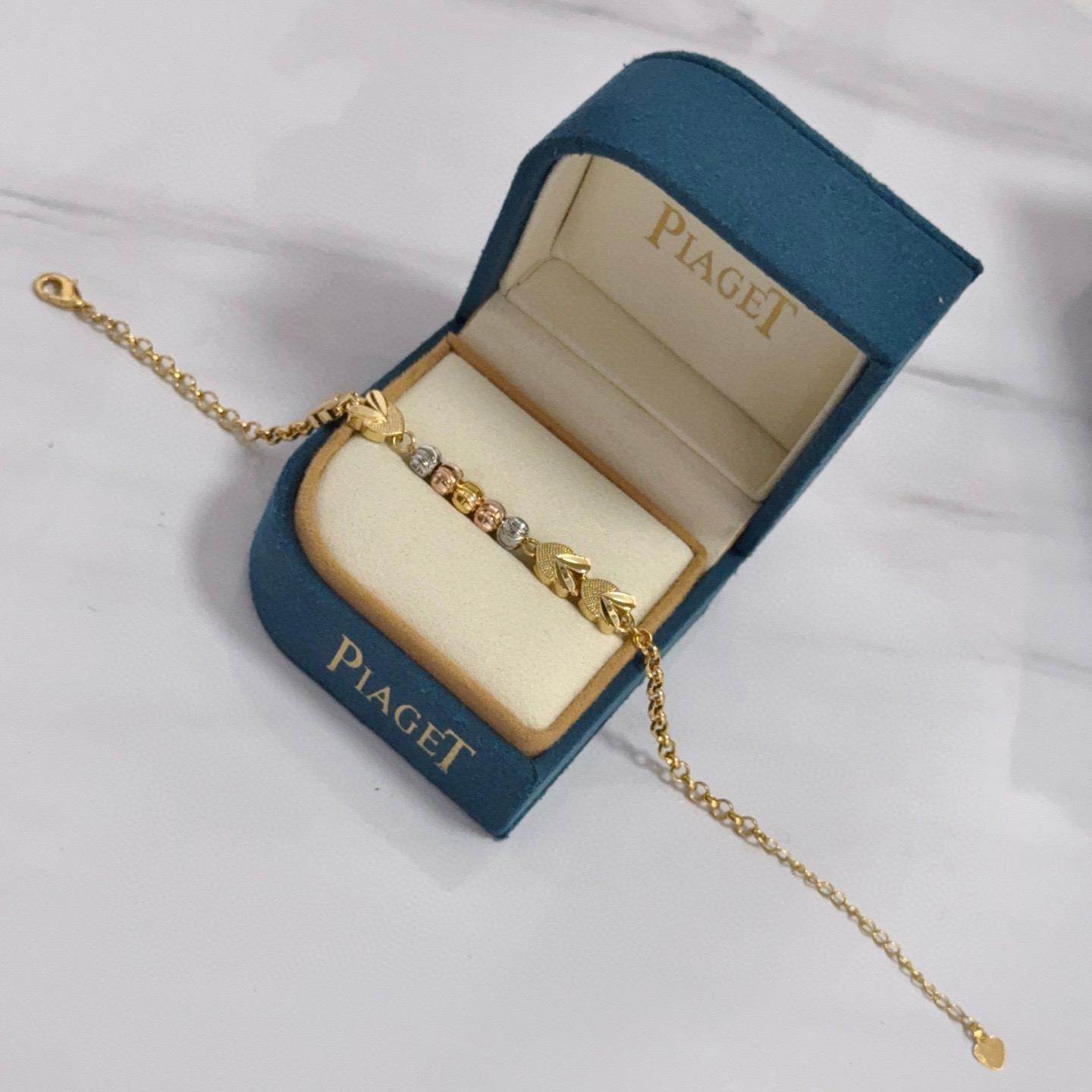 Piaget Heart Motif Beaded Chain Bracelet bracelet Tri-tone yellow gold rose gold white gold metal no gemstones 16cm with 5cm extension