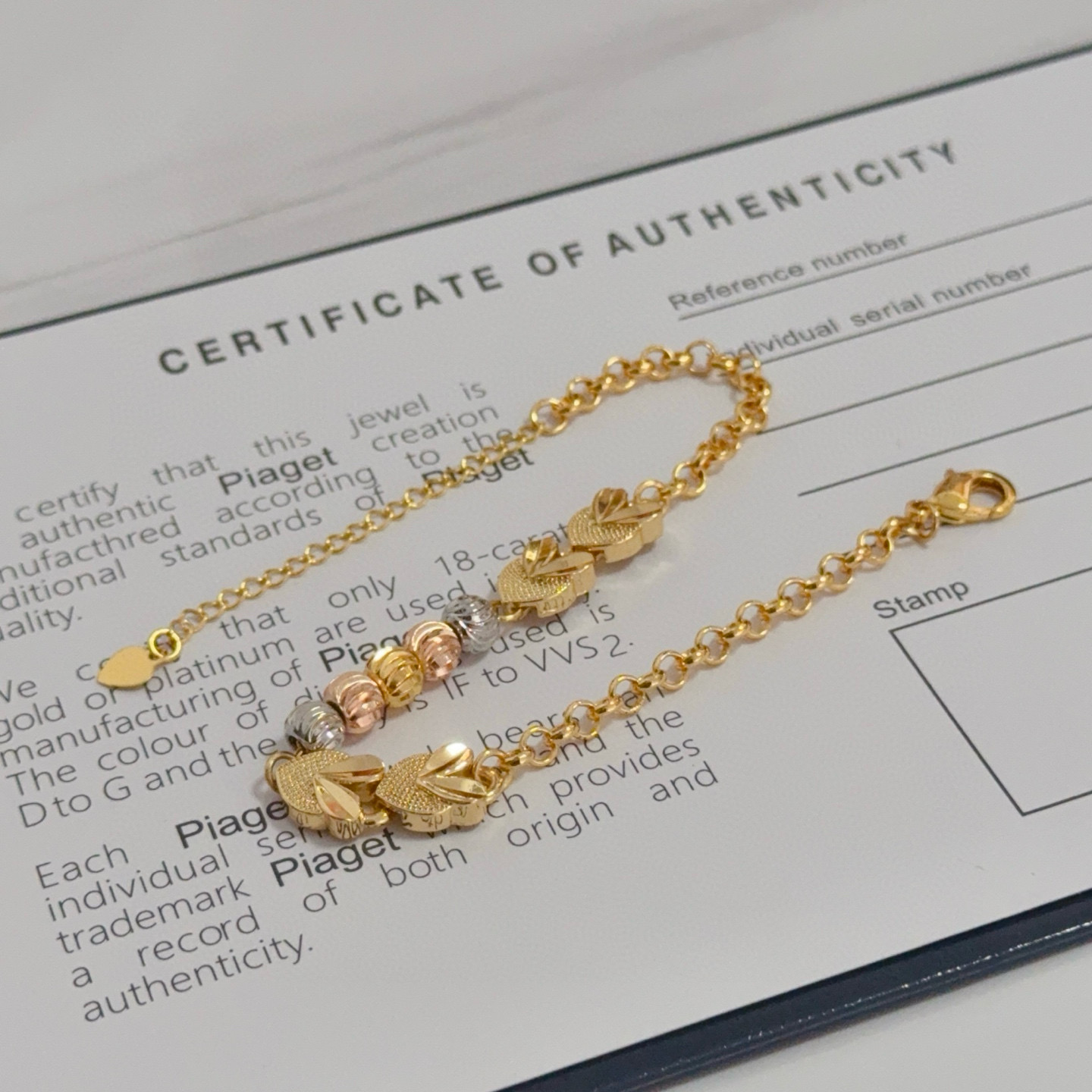Piaget Heart Motif Beaded Chain Bracelet bracelet Tri-tone yellow gold rose gold white gold metal no gemstones 16cm with 5cm extension