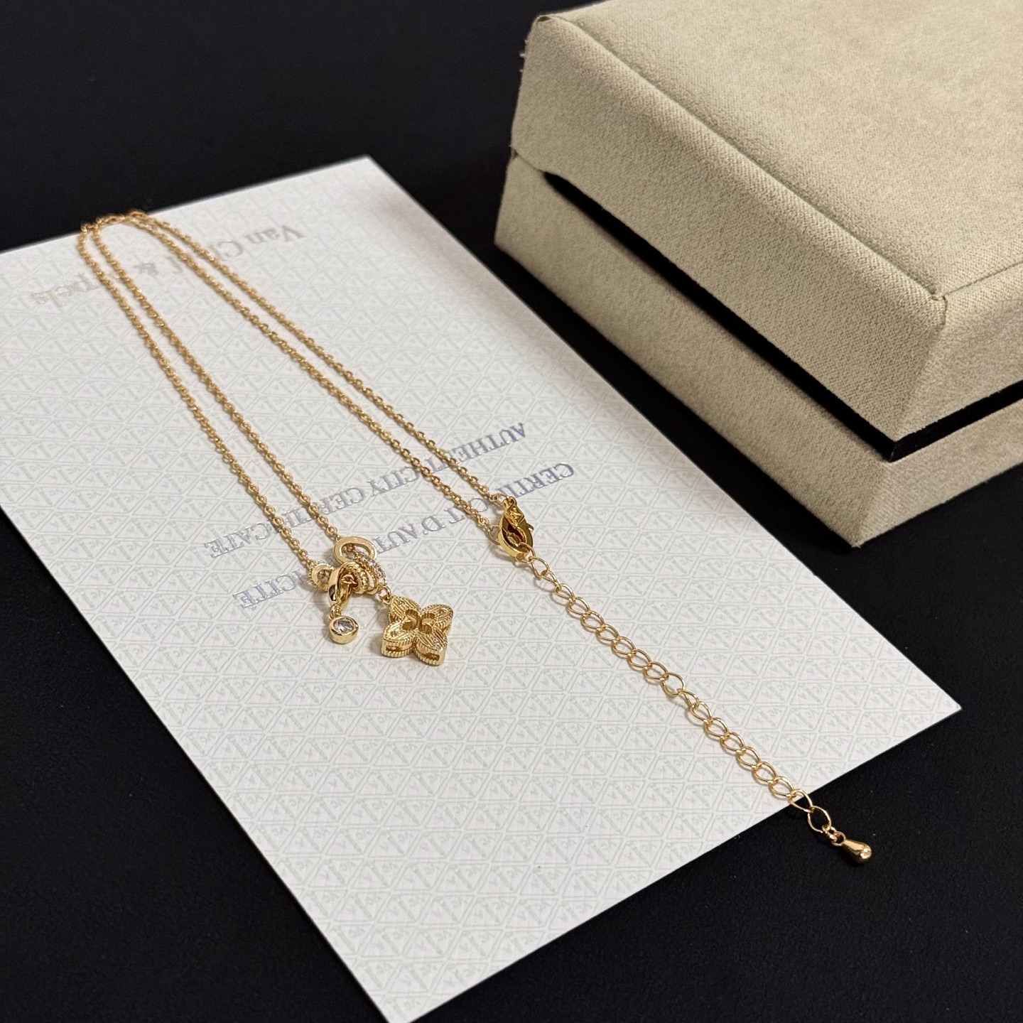 Van Cleef Arpels Alhambra necklace yellow gold clear diamond 42cm