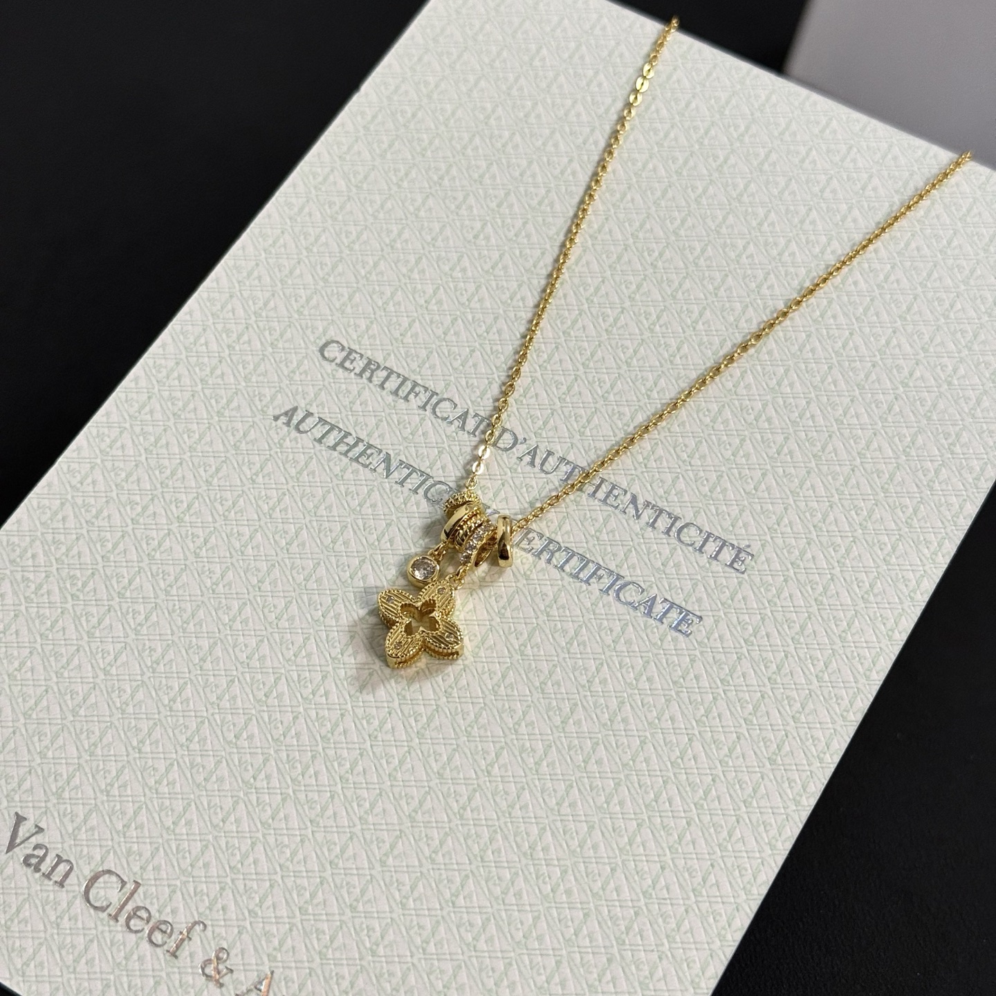 Van Cleef Arpels Alhambra necklace yellow gold clear diamond 42cm
