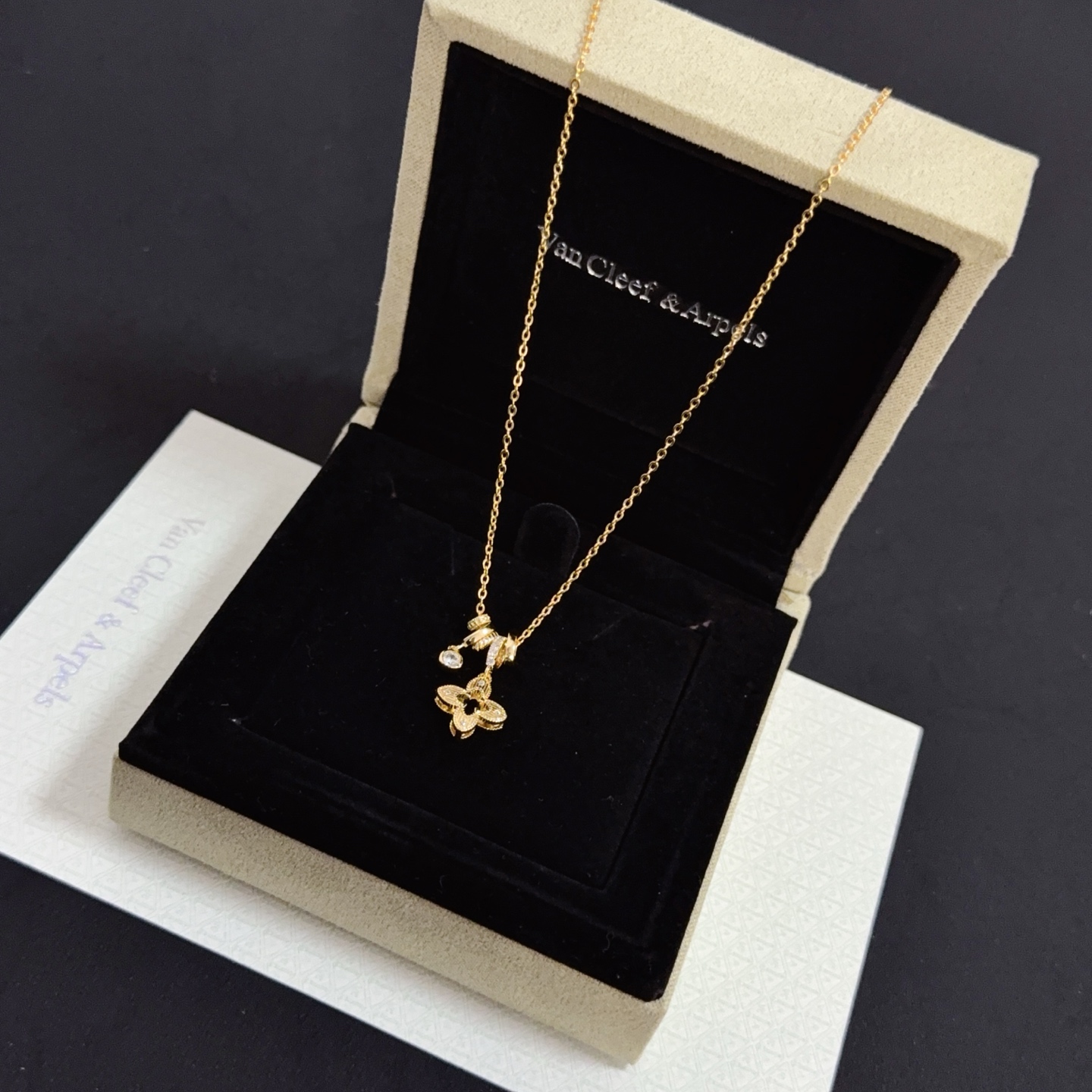 Van Cleef Arpels Alhambra necklace yellow gold clear diamond 42cm