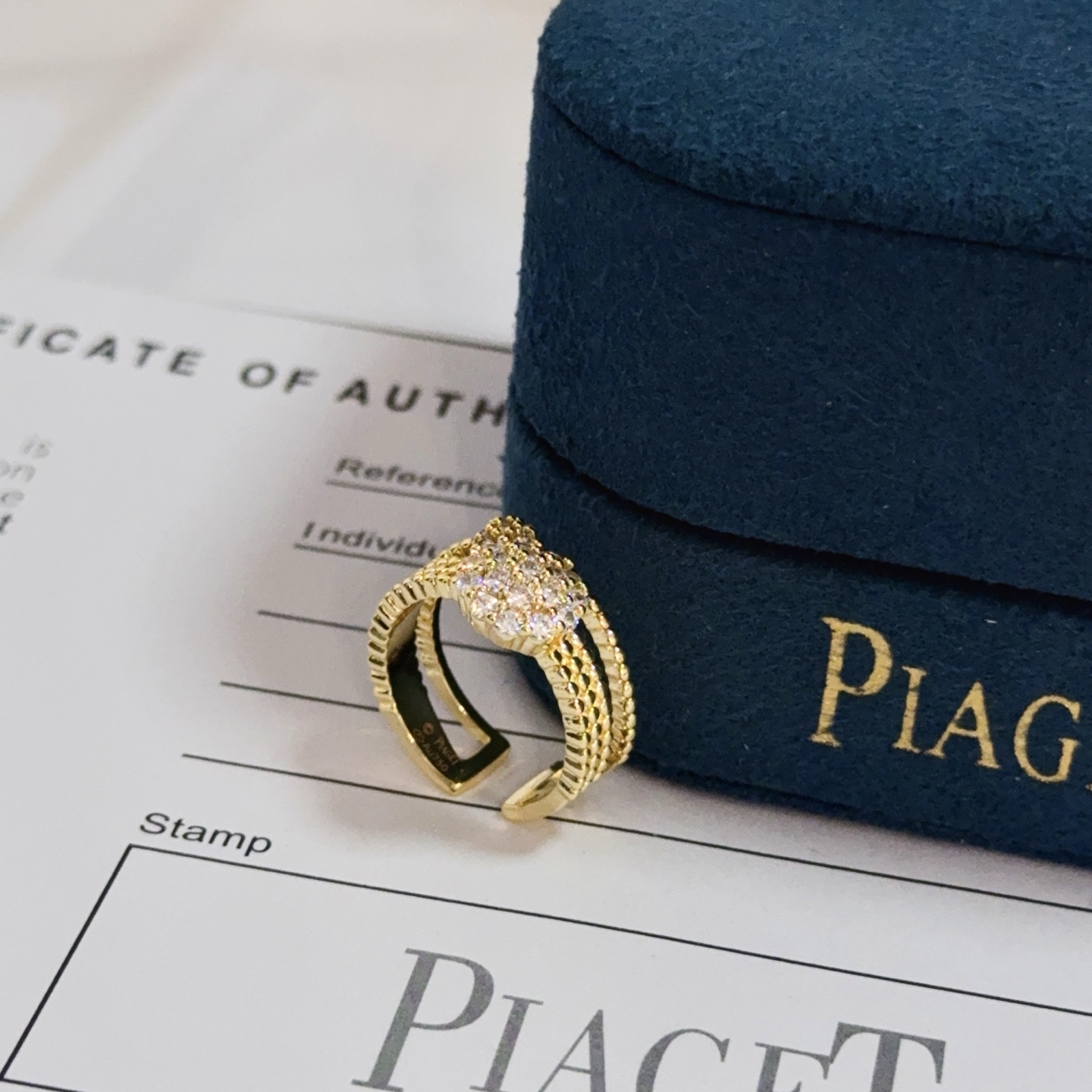 Piaget Possession ring yellow gold with clear pave diamonds adjustable open band