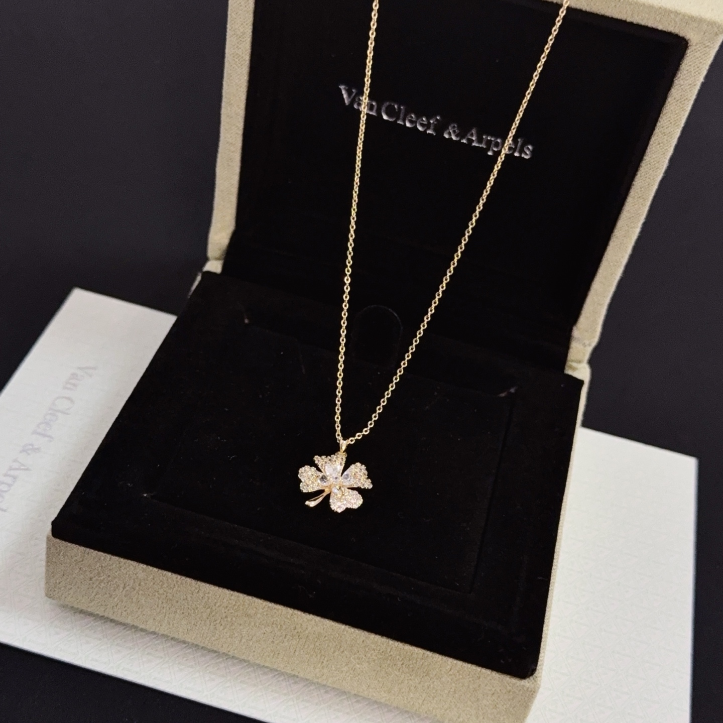 Van Cleef Arpels Frivole Clover Pendant Necklace necklace Yellow gold metal with clear diamond accents 42cm with 5cm extender chain