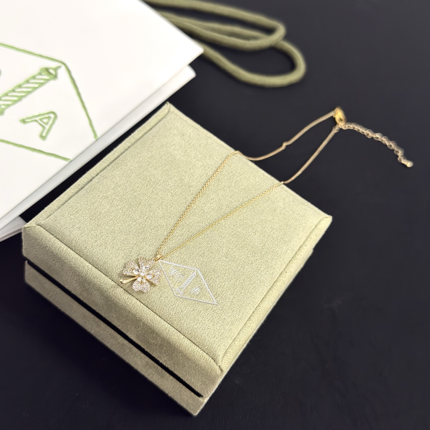 Van Cleef Arpels Frivole Clover Pendant Necklace necklace Yellow gold metal with clear diamond accents 42cm with 5cm extender chain
