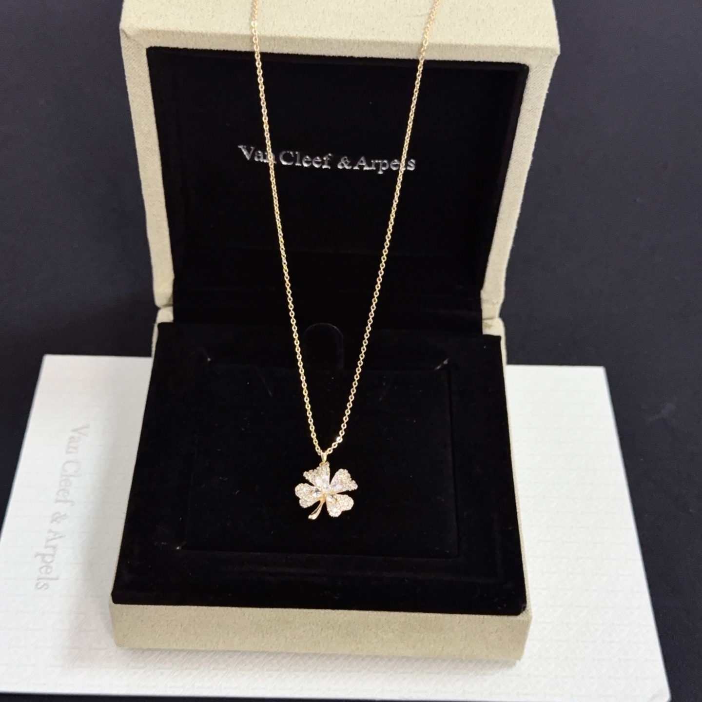 Van Cleef Arpels Frivole Clover Pendant Necklace necklace Yellow gold metal with clear diamond accents 42cm with 5cm extender chain