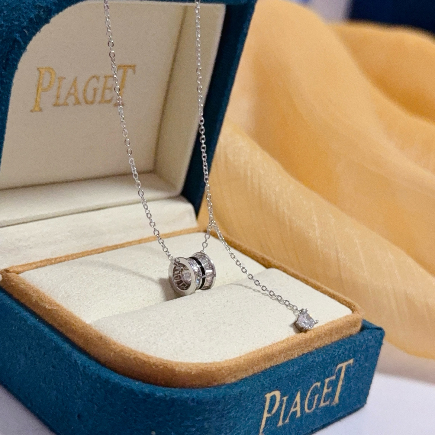 Piaget Possession necklace Silver-toned metal with clear diamonds and black enamel accent 42cm