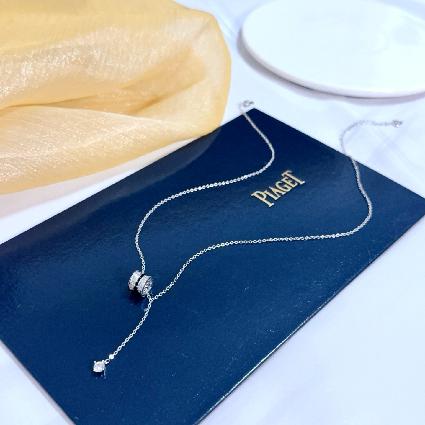 Piaget Possession necklace Silver-toned metal with clear diamonds and black enamel accent 42cm