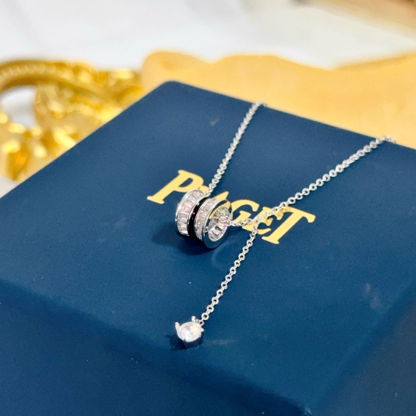 Piaget Possession necklace Silver-toned metal with clear diamonds and black enamel accent 42cm