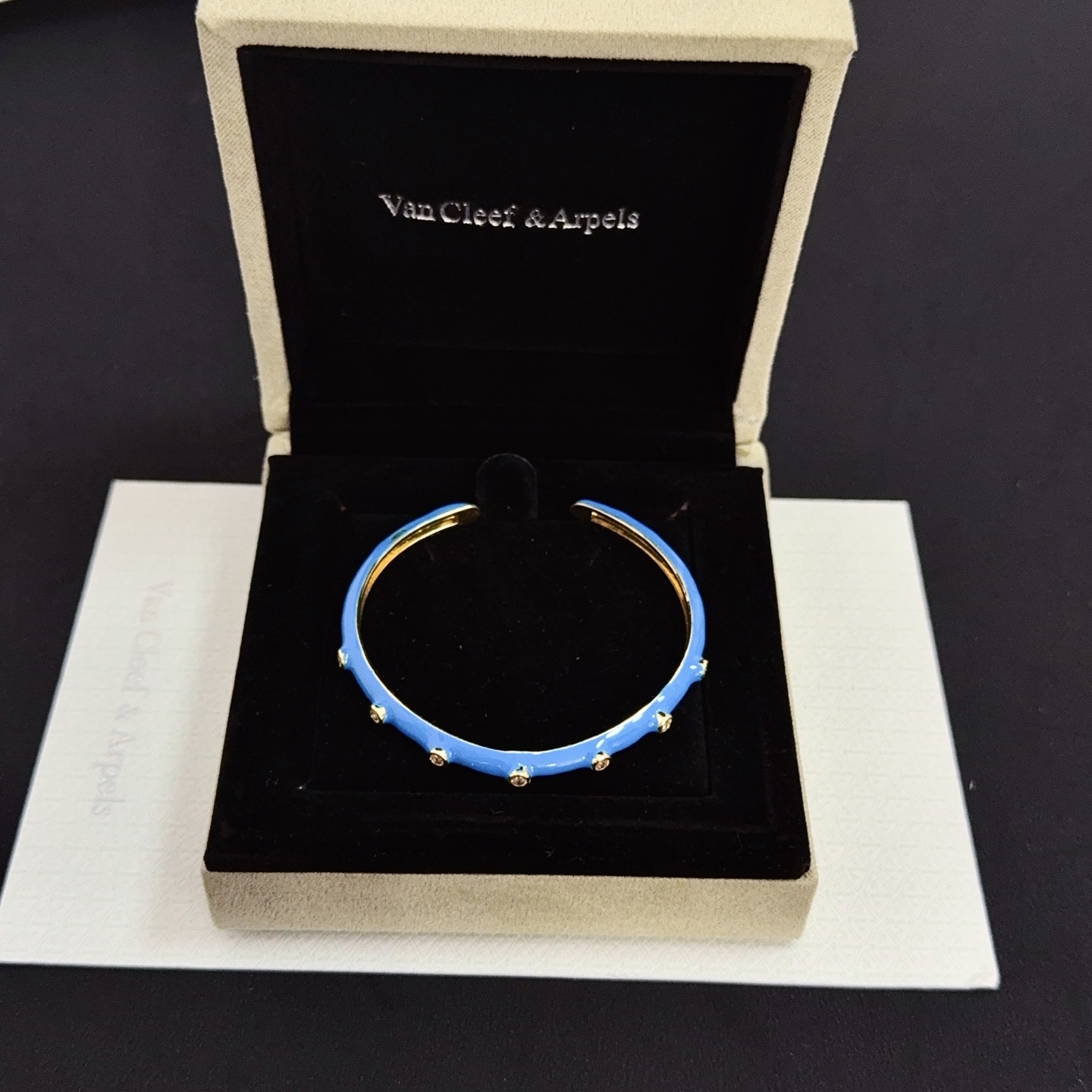 Van Cleef Arpels Perlee bracelet Yellow gold with blue enamel and clear diamond accents 17cm