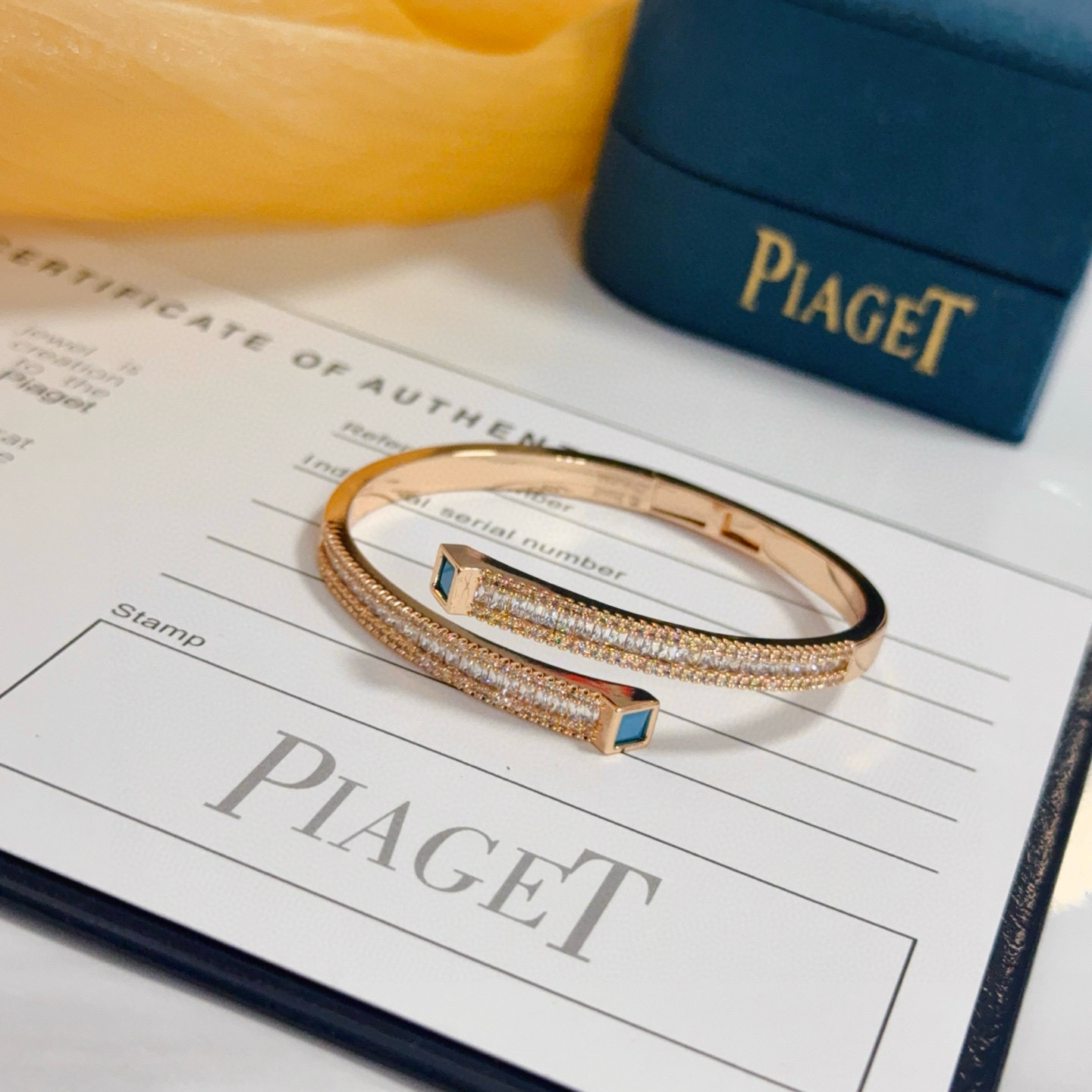 Piaget Possession bracelet rose gold clear diamond turquoise 17cm inner circumference