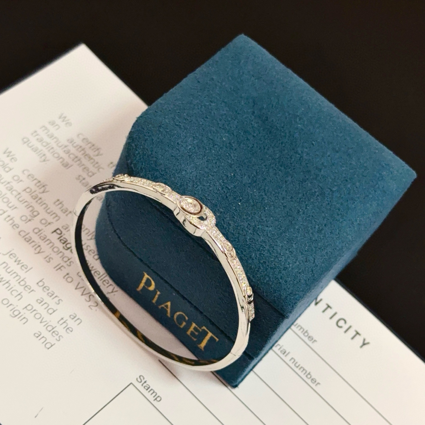 Piaget Possession bracelet 18k white gold with pave set clear diamonds 16cm inner circumference
