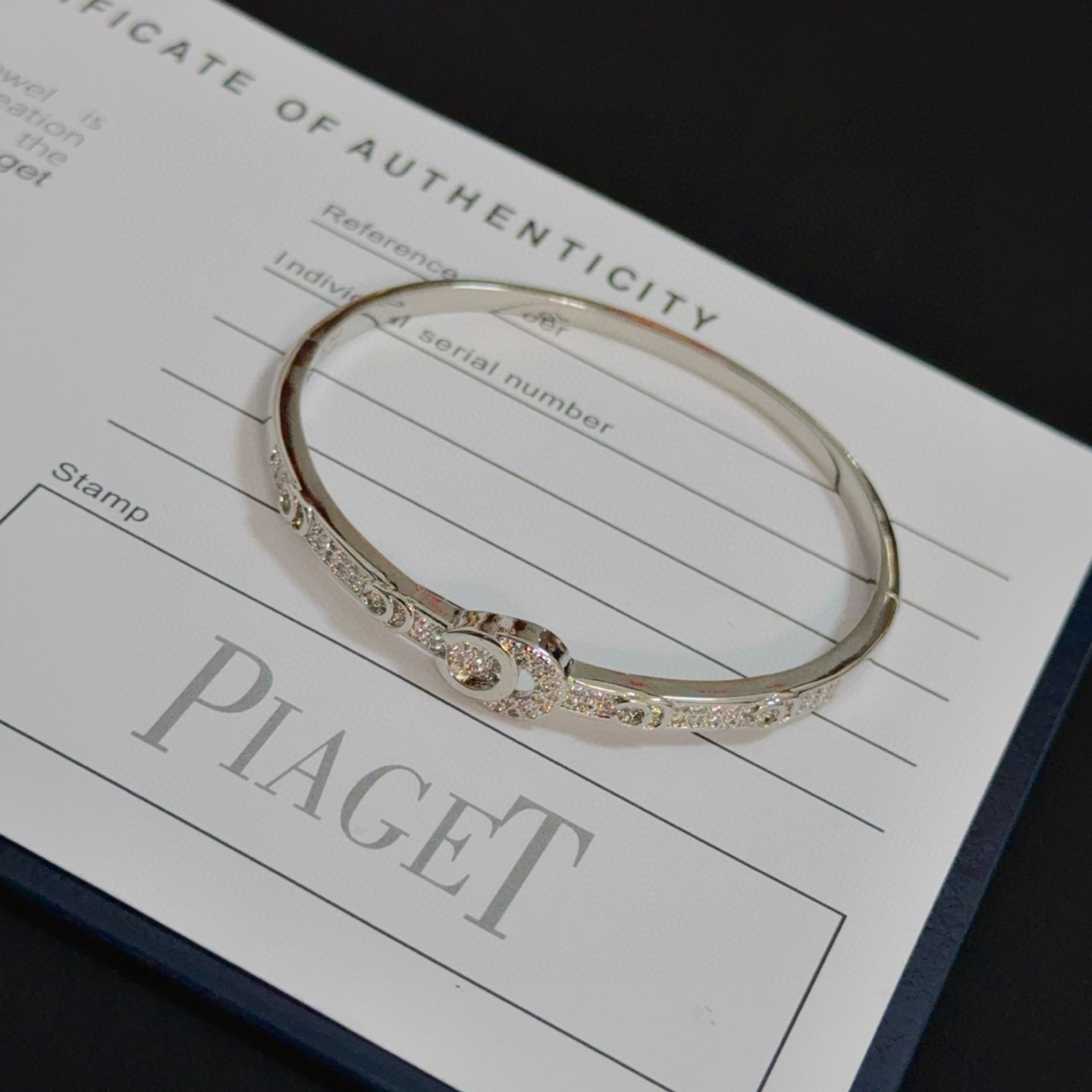 Piaget Possession bracelet 18k white gold with pave set clear diamonds 16cm inner circumference
