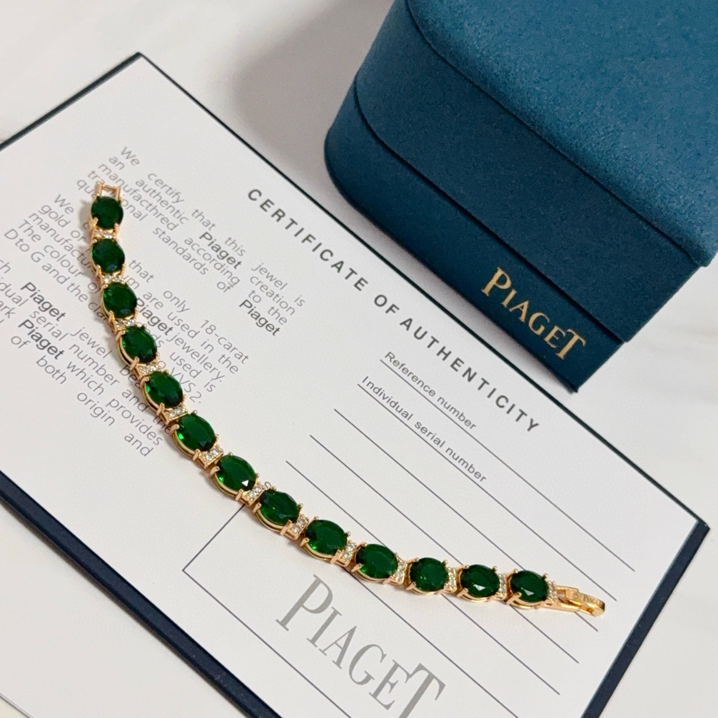 Piaget Oval Green Gemstone Line Bracelet bracelet 18k rose gold vivid green oval gemstones colorless accent diamonds 18cm