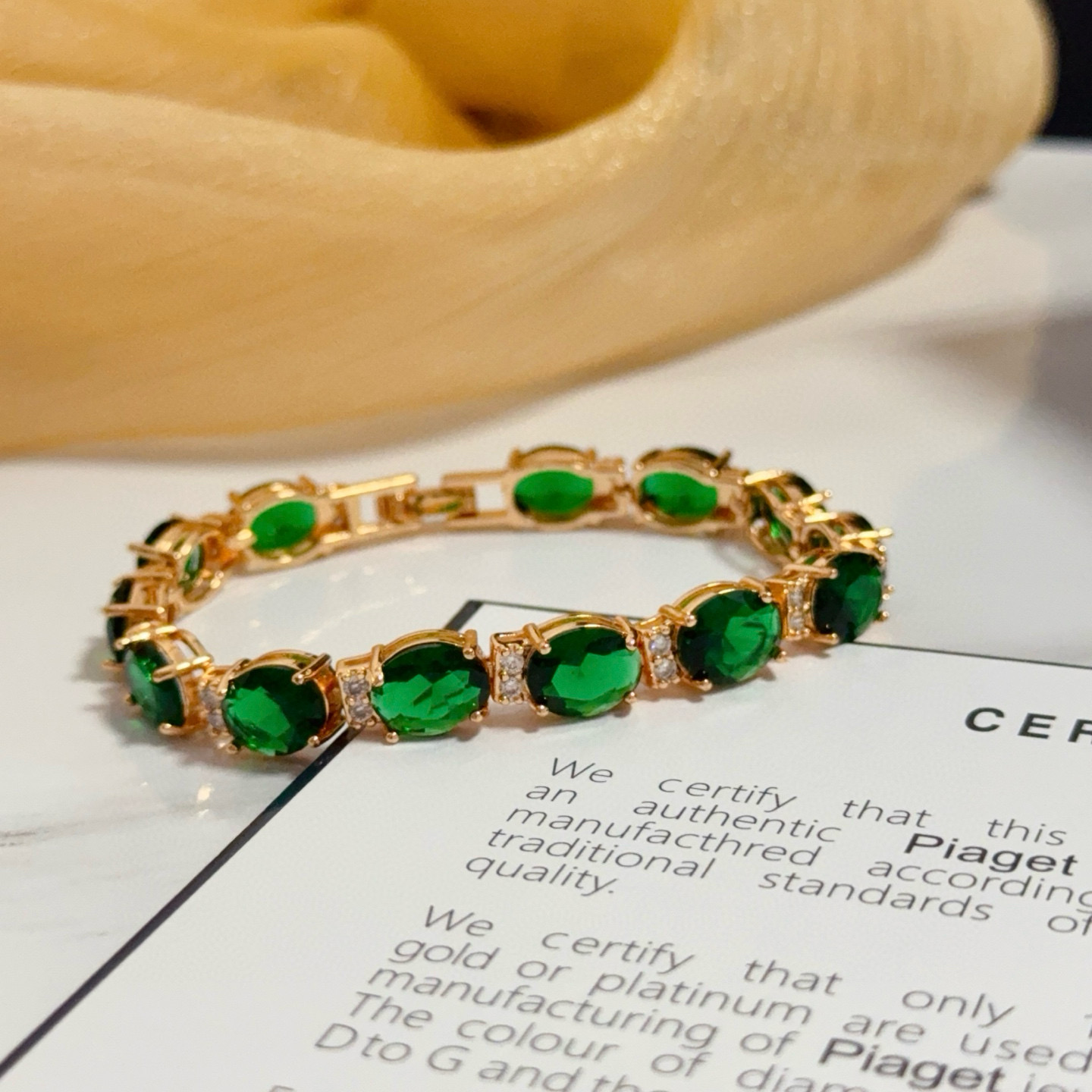 Piaget Oval Green Gemstone Line Bracelet bracelet 18k rose gold vivid green oval gemstones colorless accent diamonds 18cm