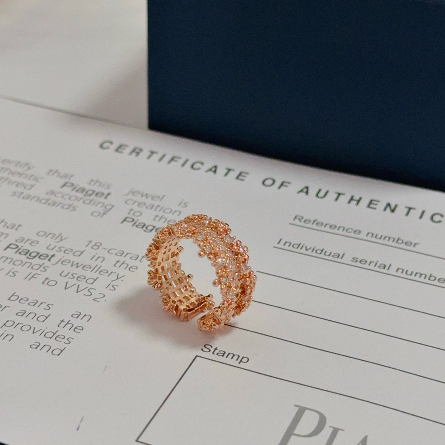 Piaget Sunlight Escape ring rose gold with clear diamond pave adjustable open band
