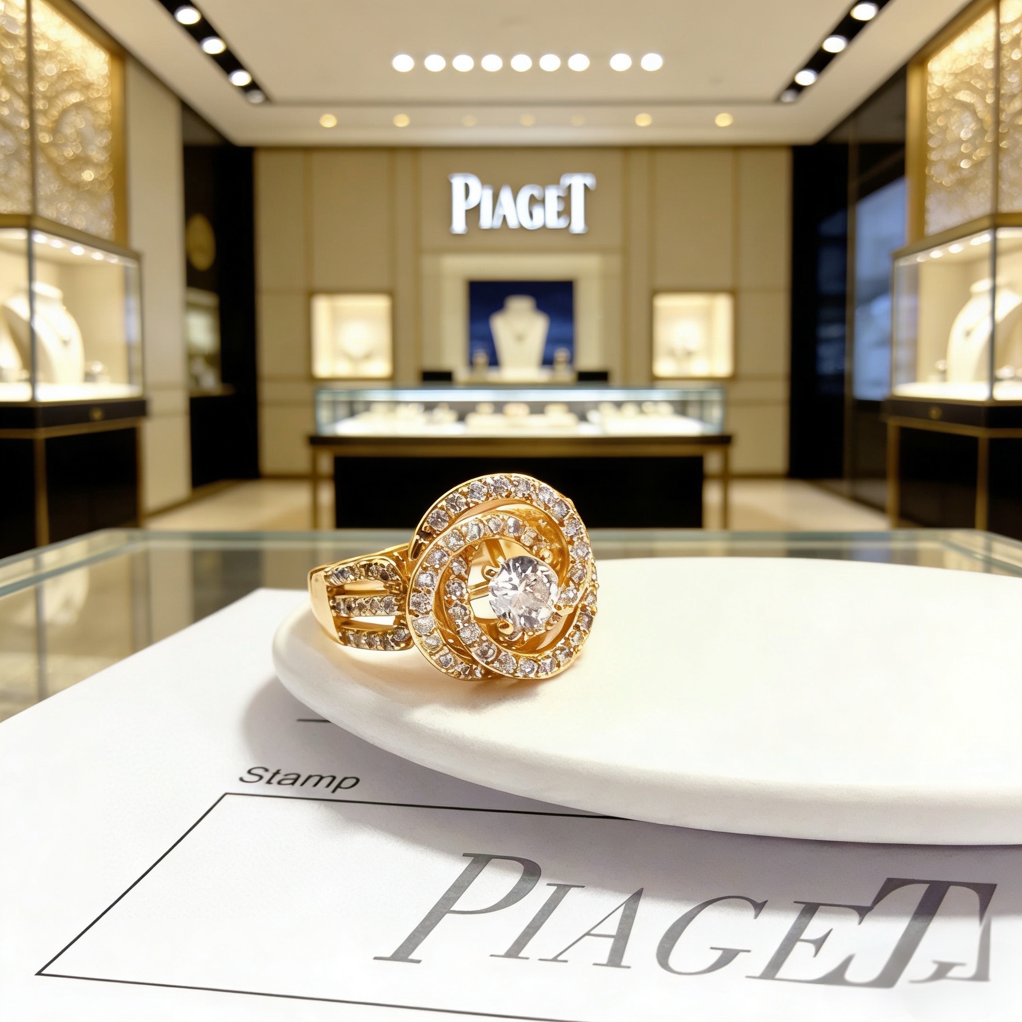 Piaget Possession ring 18k yellow gold with clear diamond simulants US 7