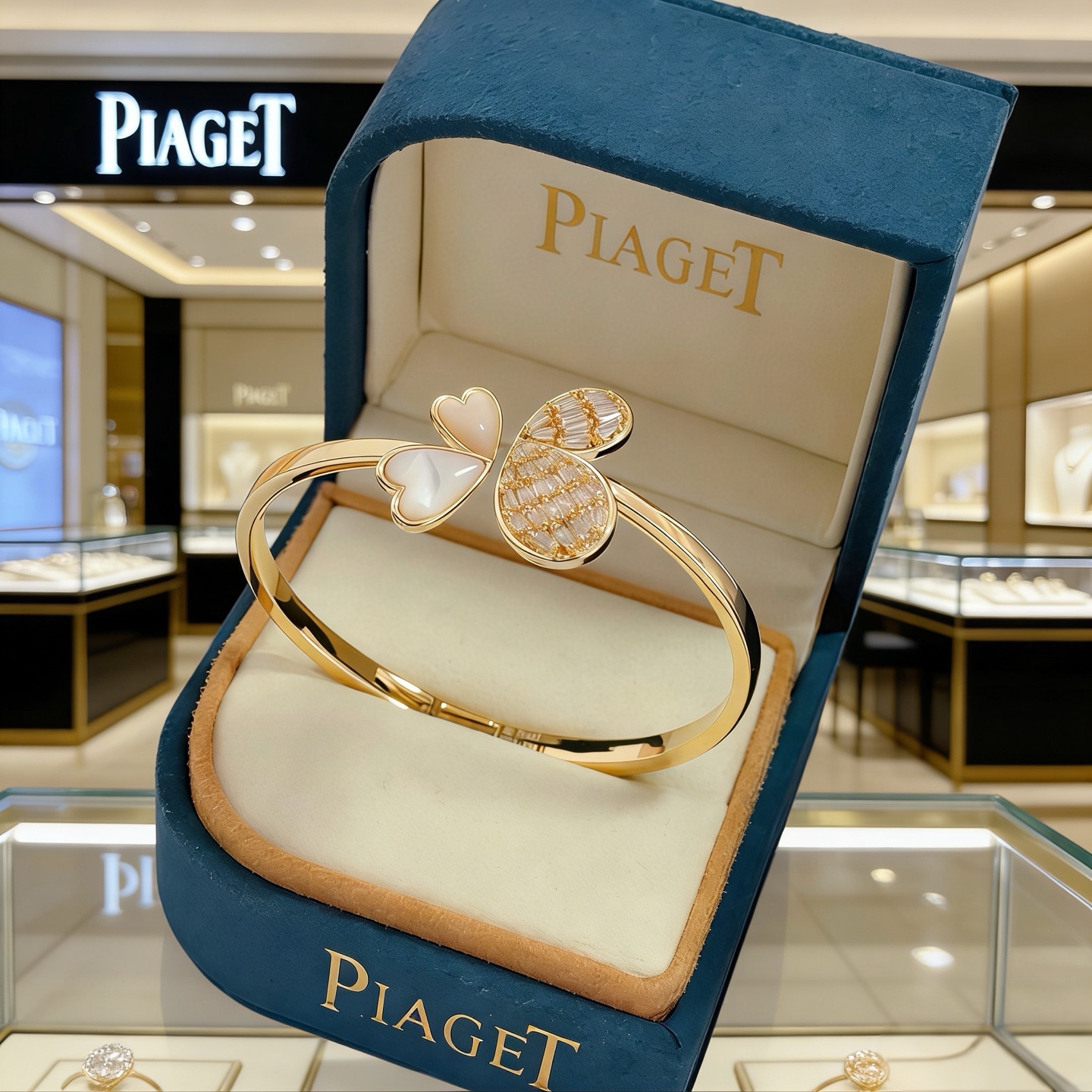 Piaget Butterfly Heart bracelet Yellow gold with white mother-of-pearl and clear baguette-cut diamonds 17cm
