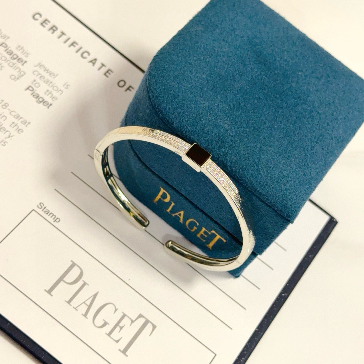 Piaget Possession bracelet Silver-toned metal with clear pave diamonds and black onyx accent 17cm