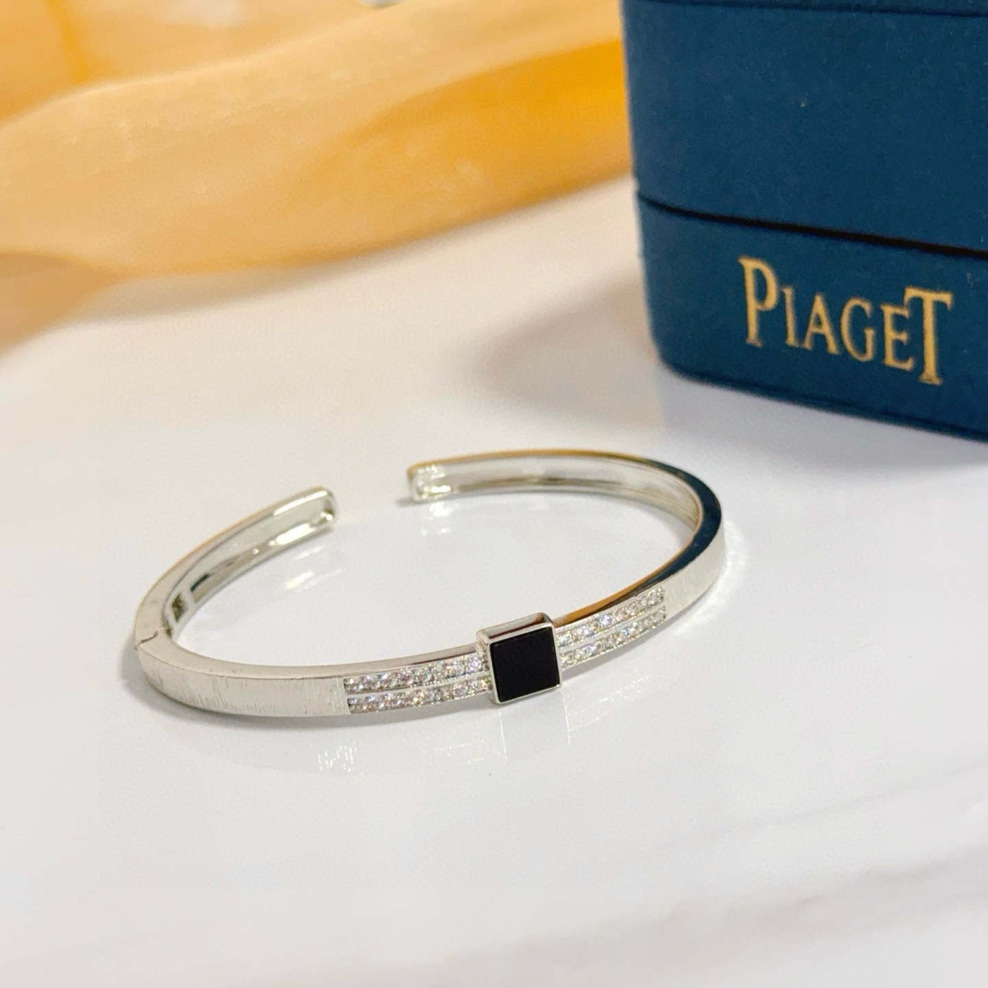 Piaget Possession bracelet Silver-toned metal with clear pave diamonds and black onyx accent 17cm