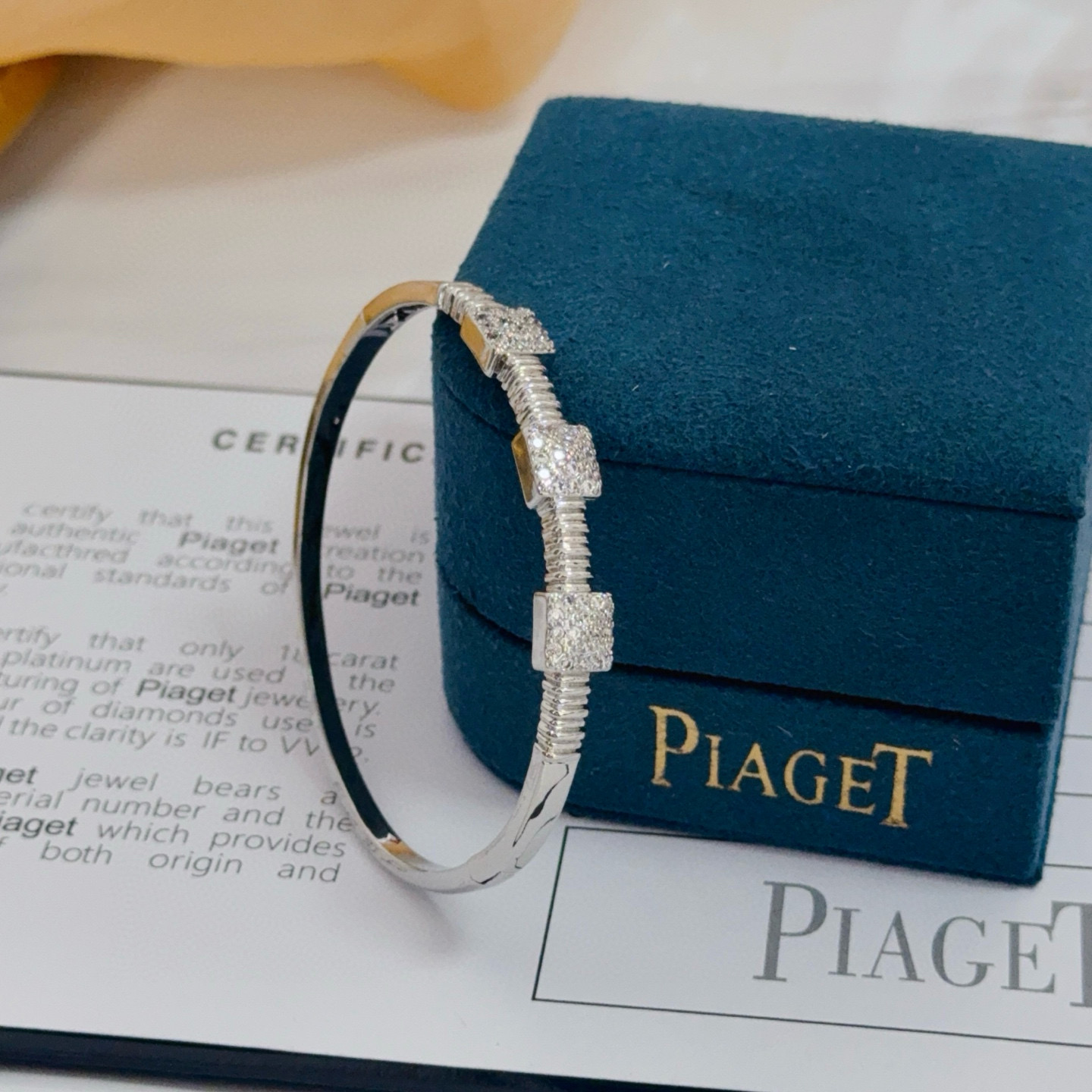 Piaget Possession bracelet silver-toned white gold with clear pave diamonds 17cm inner circumference
