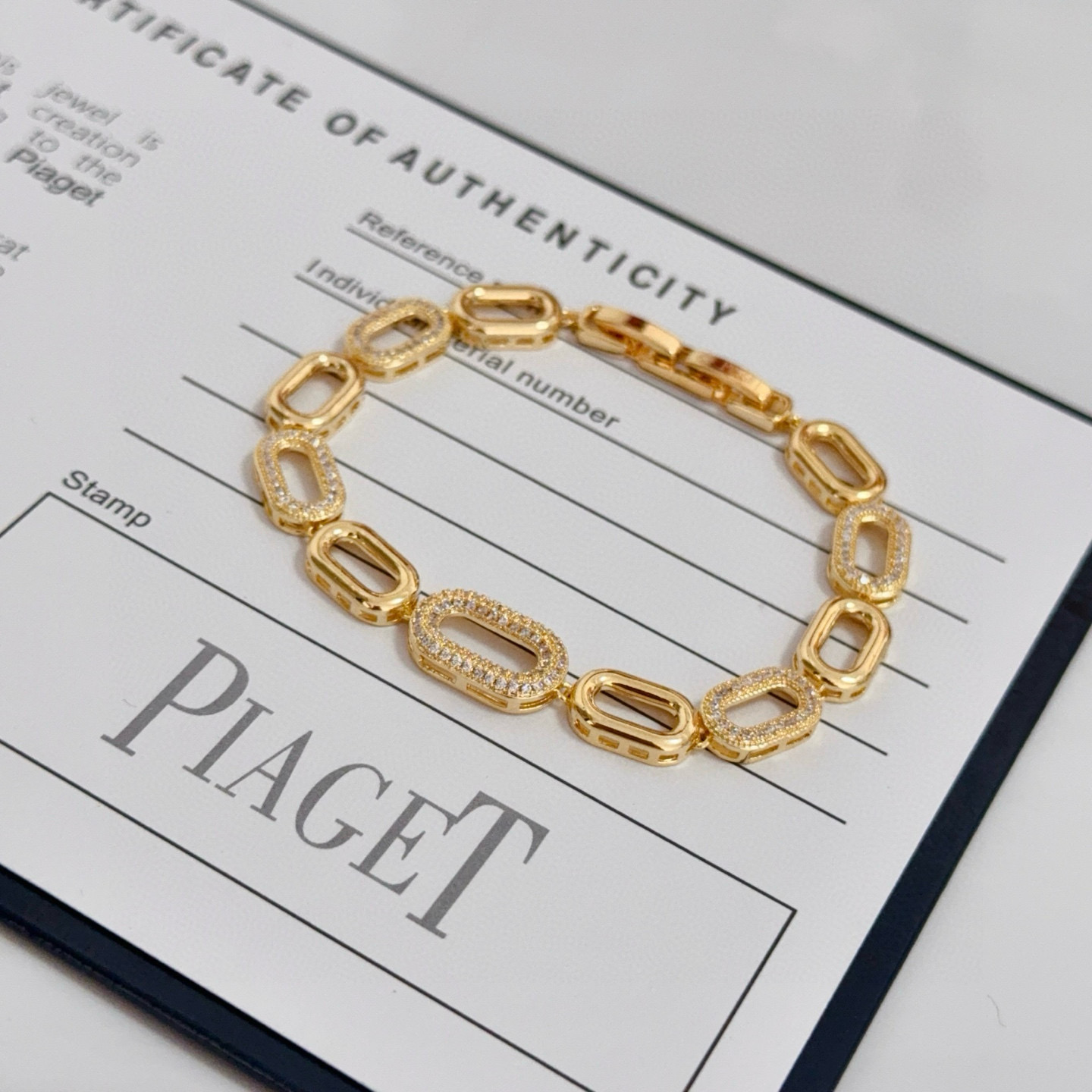 Piaget Possession Chain Link Bracelet bracelet 18k yellow gold with clear diamond pave accents 17cm