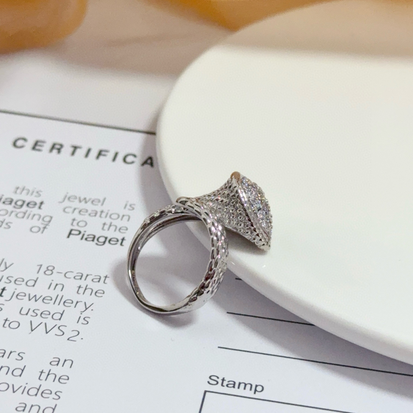 Piaget Limelight Serpent ring 18k white gold pave set white diamonds US 7