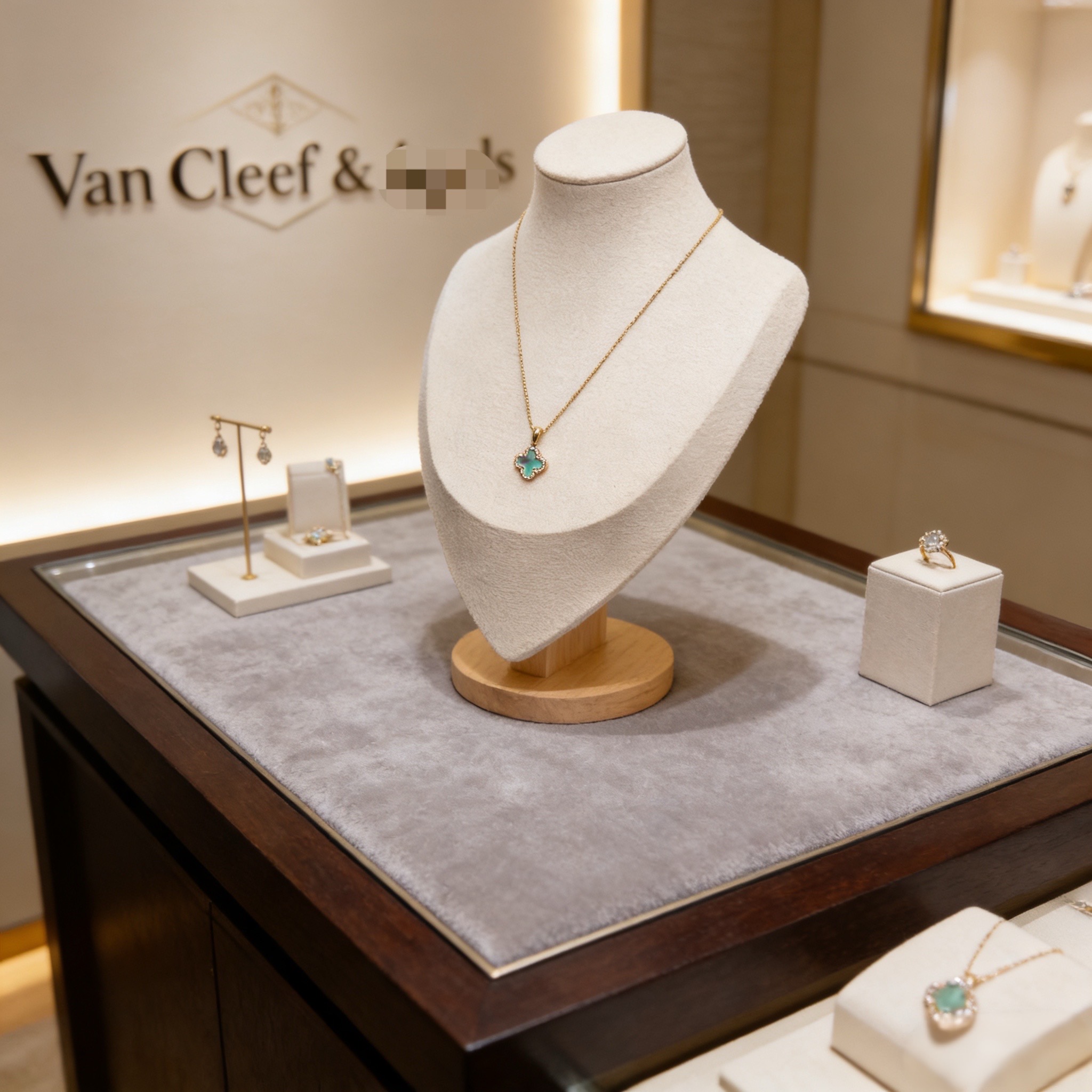 Collana Van Cleef Arpels Alhambra Metallo in oro giallo con intarsio di trifoglio blu turchese e pietre con accenti di diamanti trasparenti 42 cm