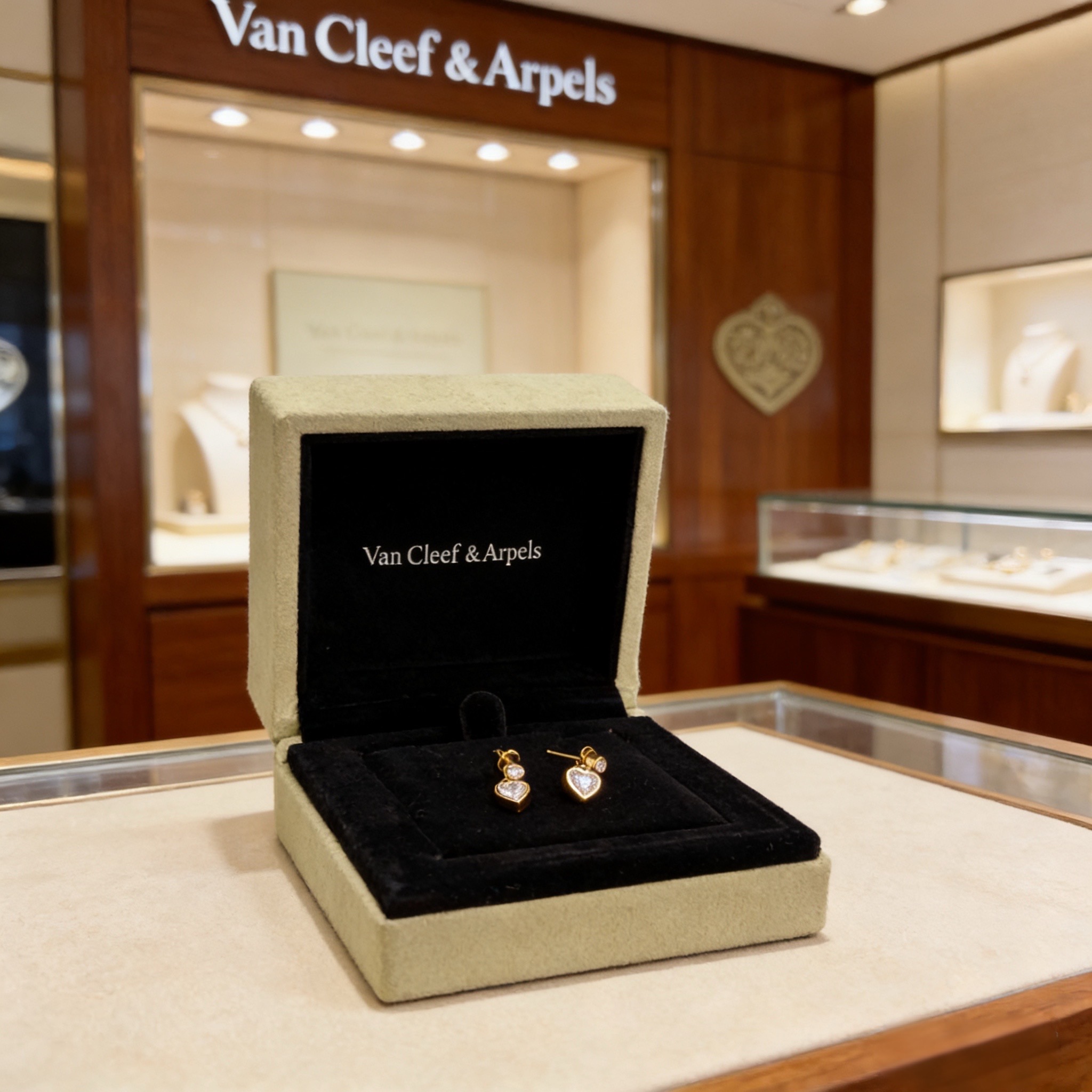 Van Cleef Arpels Heart Drop earrings yellow gold with clear faceted heart-cut stones 1 2cm drop length