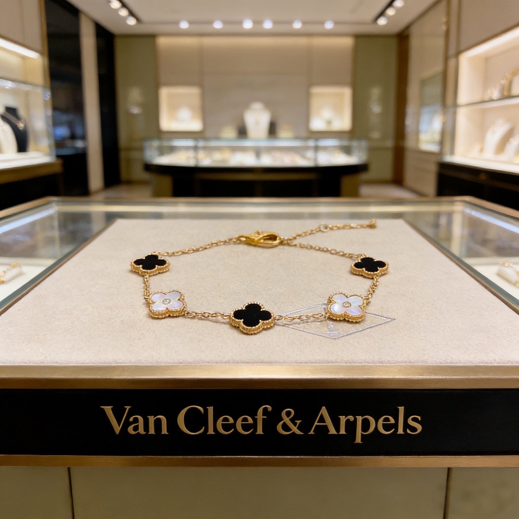 Bracciale Van Cleef Arpels Alhambra Oro giallo con onice nero e madreperla bianca 19 cm