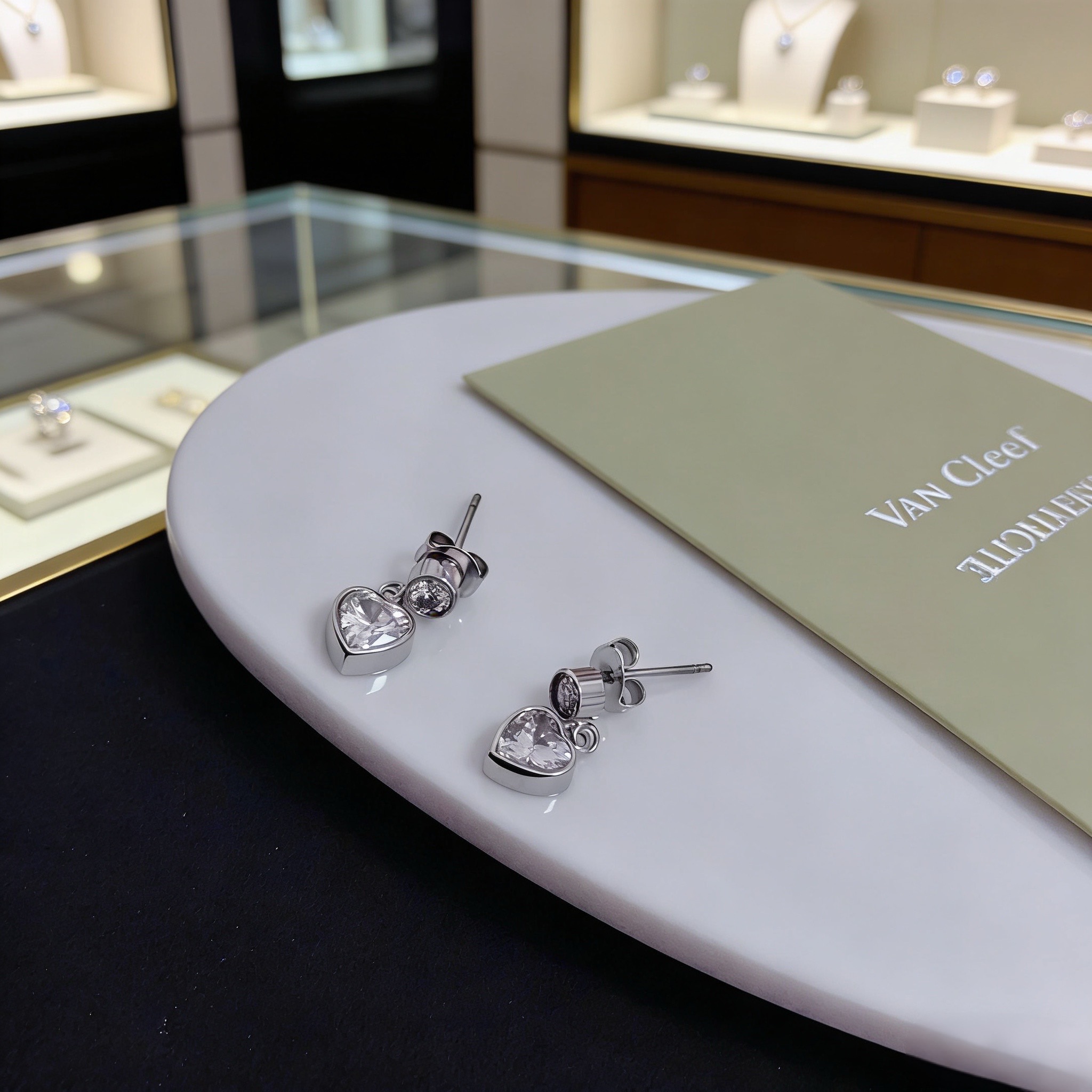 Van Cleef Arpels Heart Drop Diamond Earrings earrings silver-toned white gold metal with clear faceted diamond stones 1 2cm drop length