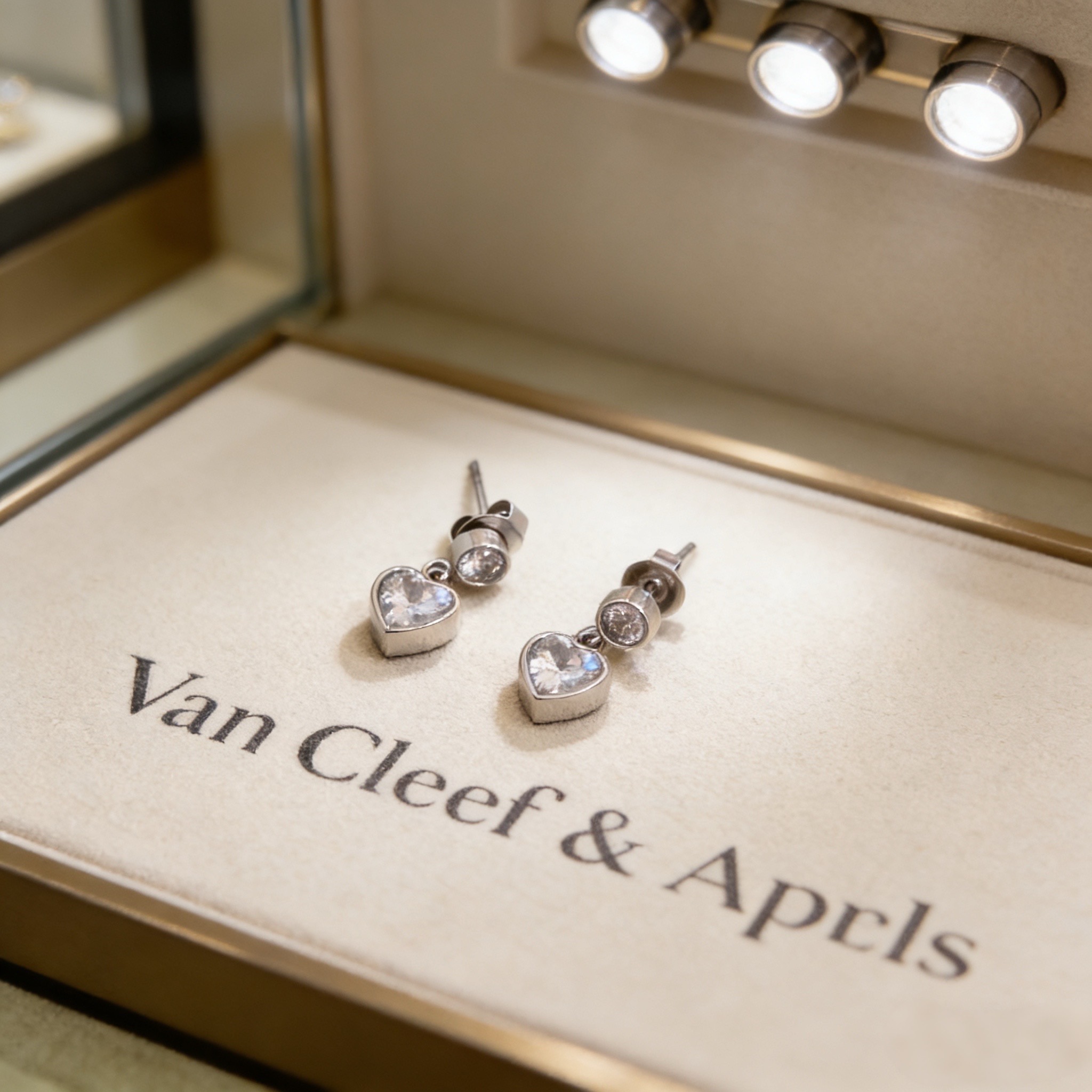 Van Cleef Arpels Heart Drop Diamond Earrings earrings silver-toned white gold metal with clear faceted diamond stones 1 2cm drop length